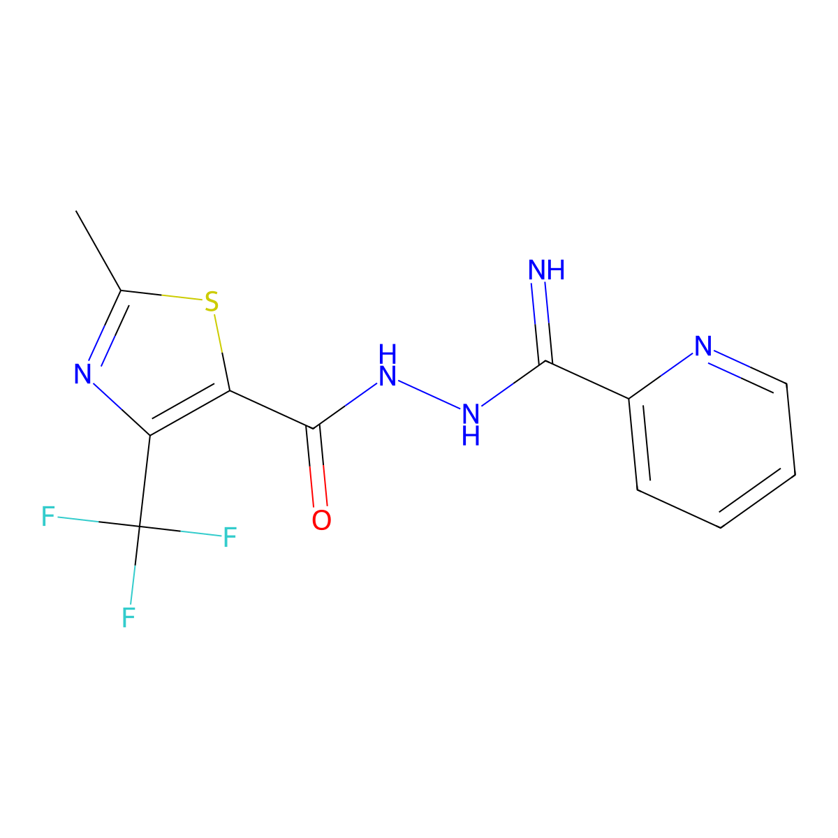 N-[[amino(pyridin-2-yl)methylidene]amino]-2-methyl-4-(trifluoromethyl)-1,3-thiazole-5-carboxamide molecular structure, CAS 344262-00-6
