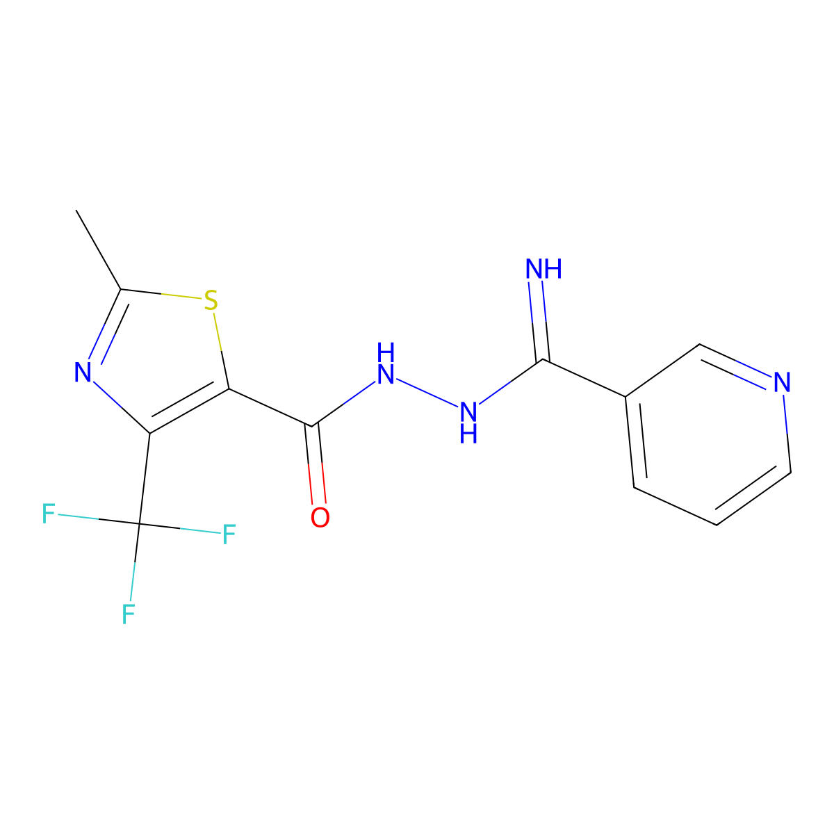 N-[[amino(pyridin-3-yl)methylidene]amino]-2-methyl-4-(trifluoromethyl)-1,3-thiazole-5-carboxamide molecular structure, CAS 344262-08-4