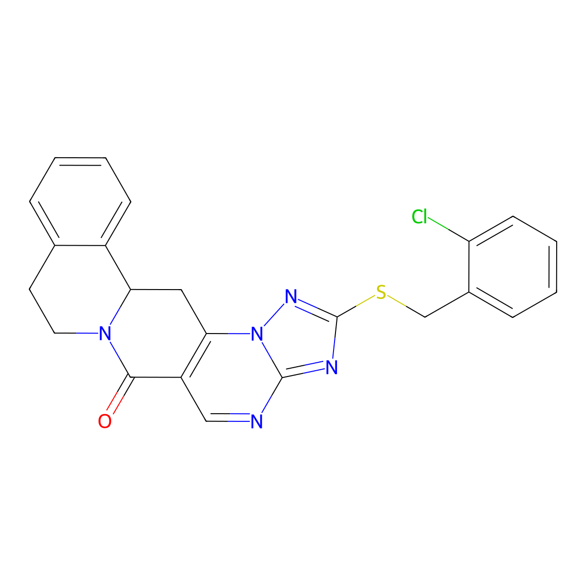2-[(2-chlorobenzyl)sulfanyl]-8,9,13b,14-tetrahydro-6H-[1,2,4]triazolo[5'',1'':2',3']pyrimido[4',5':4,5]pyrido[2,1-a]isoquinolin-6-one molecular structure, CAS 344262-83-5