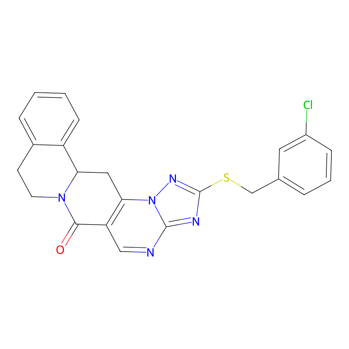 2-[(3-chlorobenzyl)sulfanyl]-8,9,13b,14-tetrahydro-6H-[1,2,4]triazolo[5'',1'':2',3']pyrimido[4',5':4,5]pyrido[2,1-a]isoquinolin-6-one molecular structure, CAS 344262-91-5