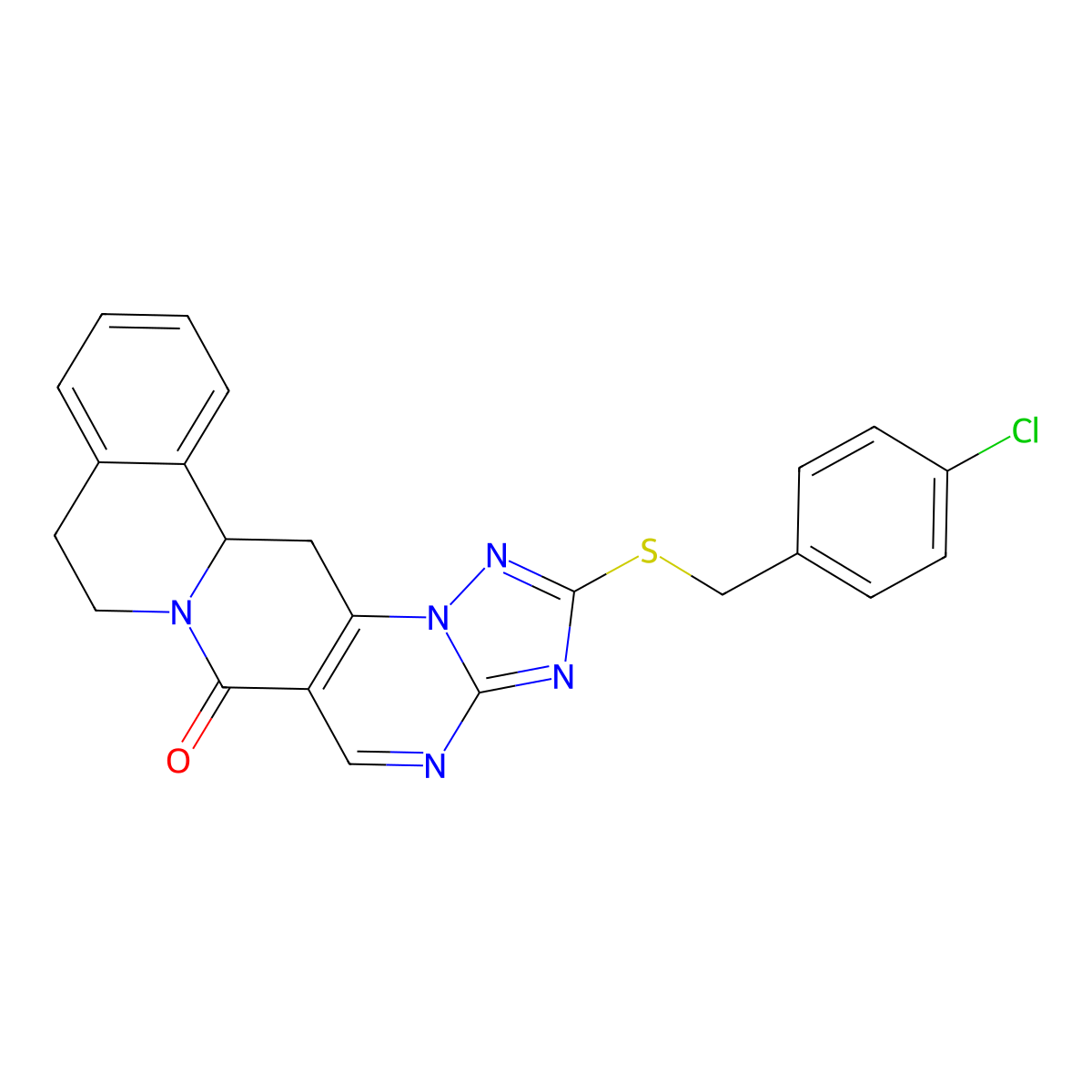 2-[(4-chlorobenzyl)sulfanyl]-8,9,13b,14-tetrahydro-6H-[1,2,4]triazolo[5'',1'':2',3']pyrimido[4',5':4,5]pyrido[2,1-a]isoquinolin-6-one molecular structure, CAS 344262-99-3