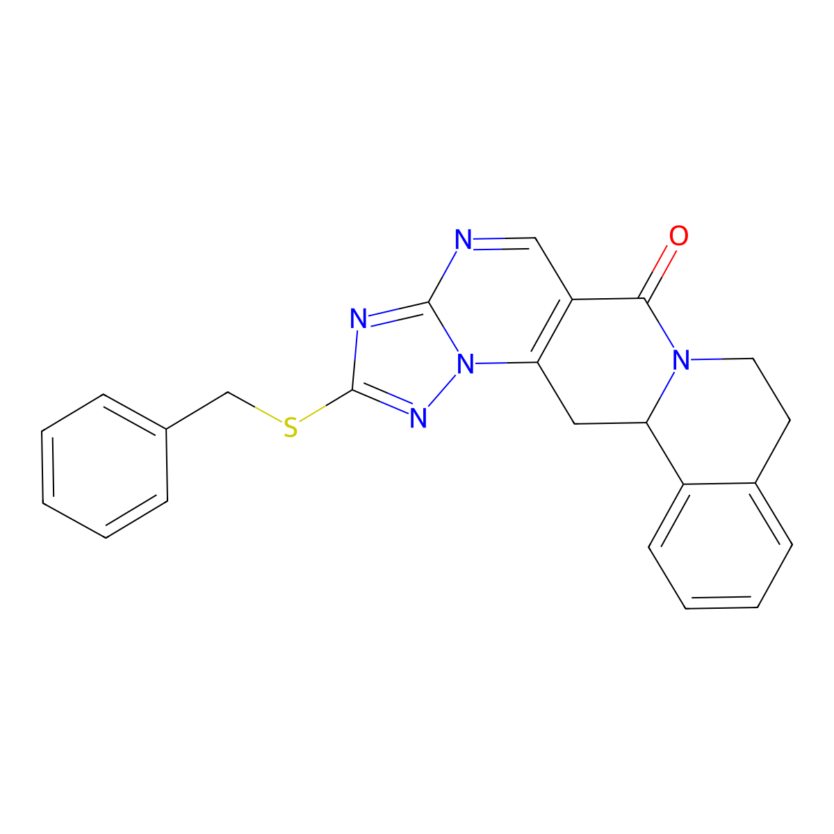 2-(benzylsulfanyl)-8,9,13b,14-tetrahydro-6H-[1,2,4]triazolo[5'',1'':2',3']pyrimido[4',5':4,5]pyrido[2,1-a]isoquinolin-6-one molecular structure, CAS 344263-06-5