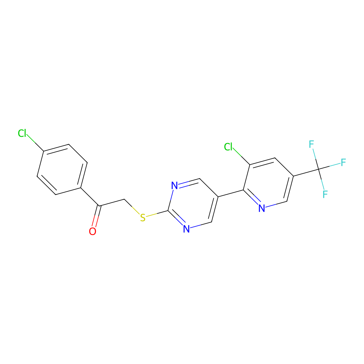 1-(4-Chlorophenyl)-2-((5-(3-chloro-5-(trifluoromethyl)-2-pyridinyl)-2-pyrimidinyl)sulfanyl)-1-ethanone molecular structure, CAS 344263-13-4