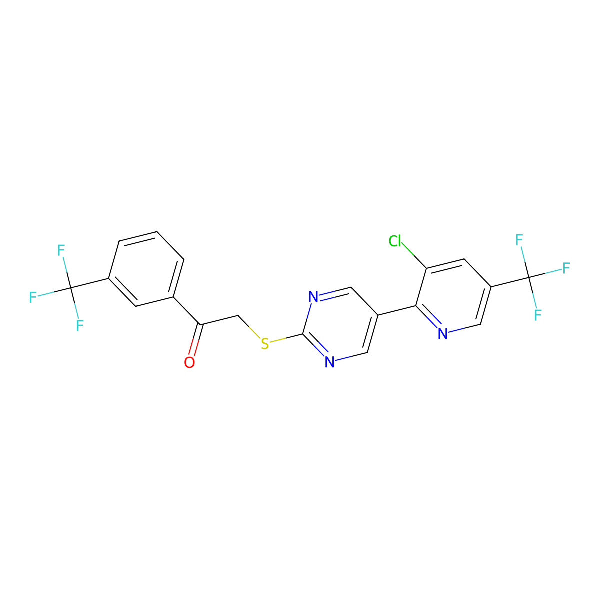 2-((5-(3-Chloro-5-(trifluoromethyl)-2-pyridinyl)-2-pyrimidinyl)sulfanyl)-1-(3-(trifluoromethyl)phenyl)-1-ethanone molecular structure, CAS 344263-28-1