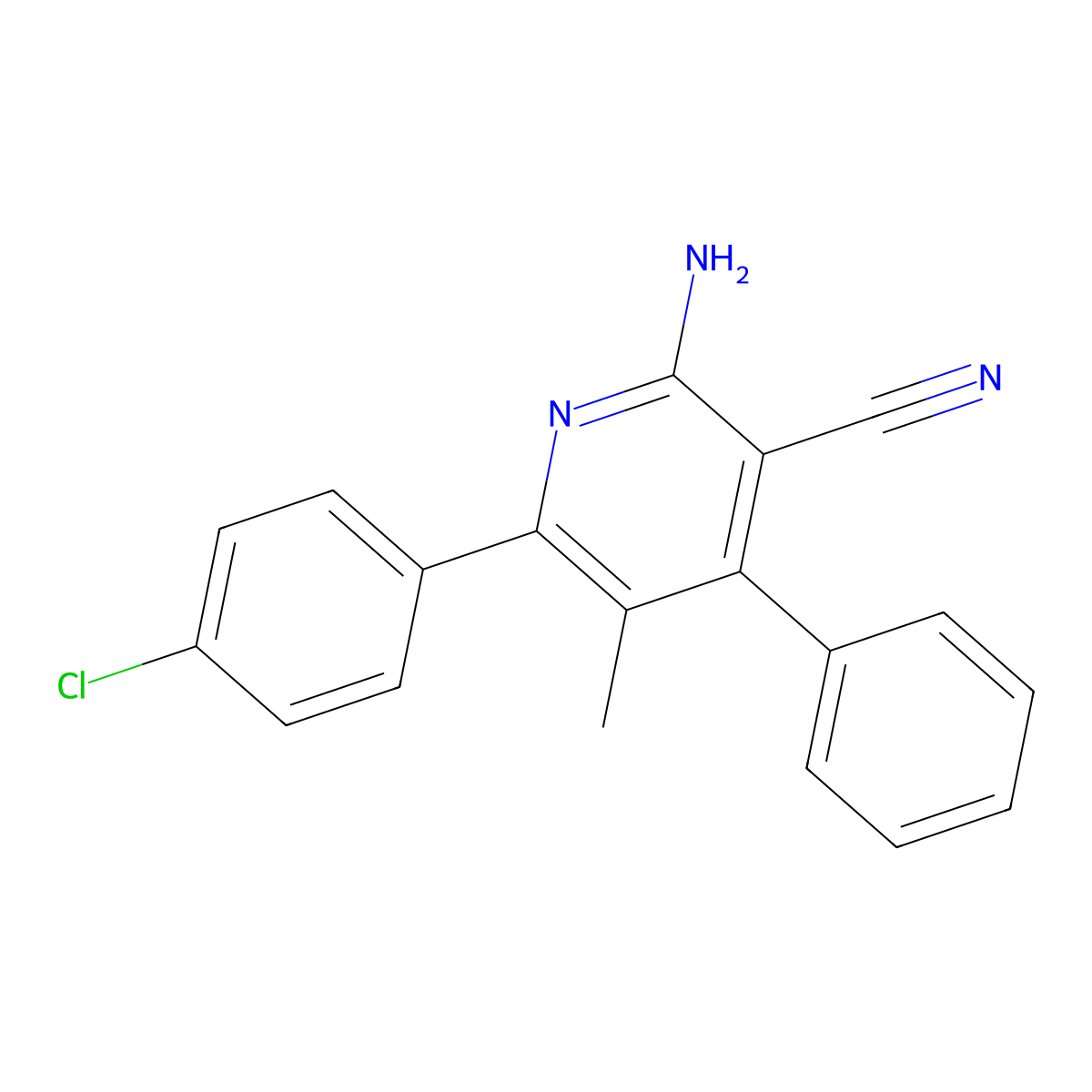 2-Amino-6-(4-chlorophenyl)-5-methyl-4-phenylpyridine-3-carbonitrile molecular structure, CAS 344263-60-1