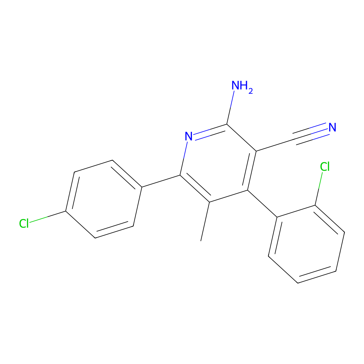 2-Amino-4-(2-chlorophenyl)-6-(4-chlorophenyl)-5-methylnicotinonitrile molecular structure, CAS 344264-24-0