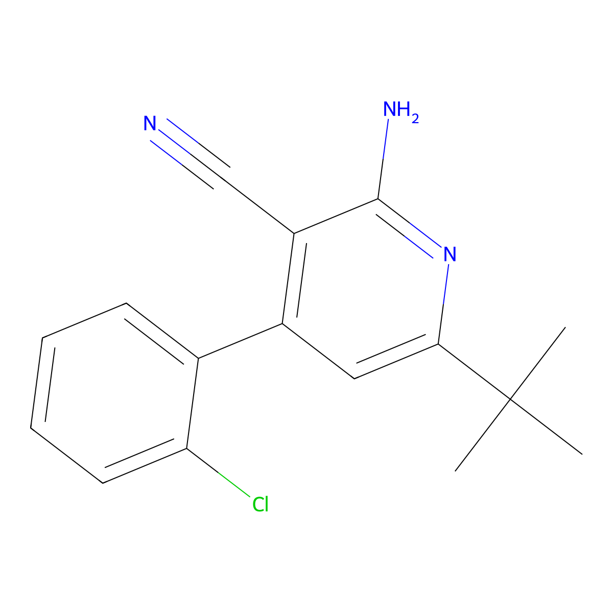 2-Amino-6-(tert-butyl)-4-(2-chlorophenyl)nicotinonitrile molecular structure, CAS 344264-44-4