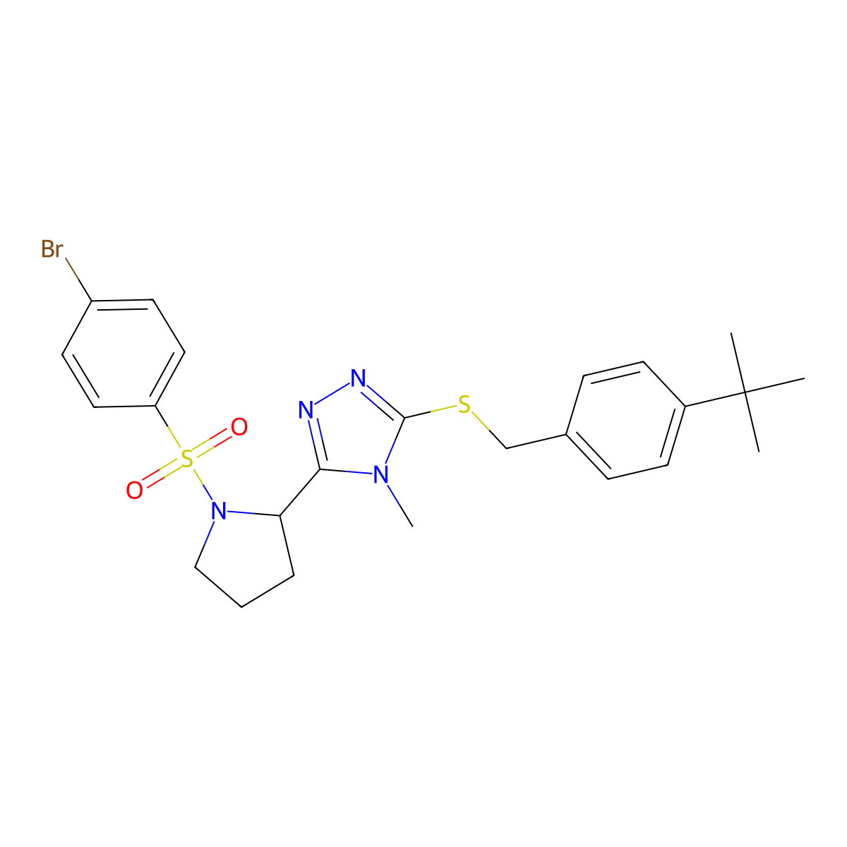 3-{1-[(4-bromophenyl)sulfonyl]-2-pyrrolidinyl}-5-{[4-(tert-butyl)benzyl]sulfanyl}-4-methyl-4H-1,2,4-triazole molecular structure, CAS 344268-12-8
