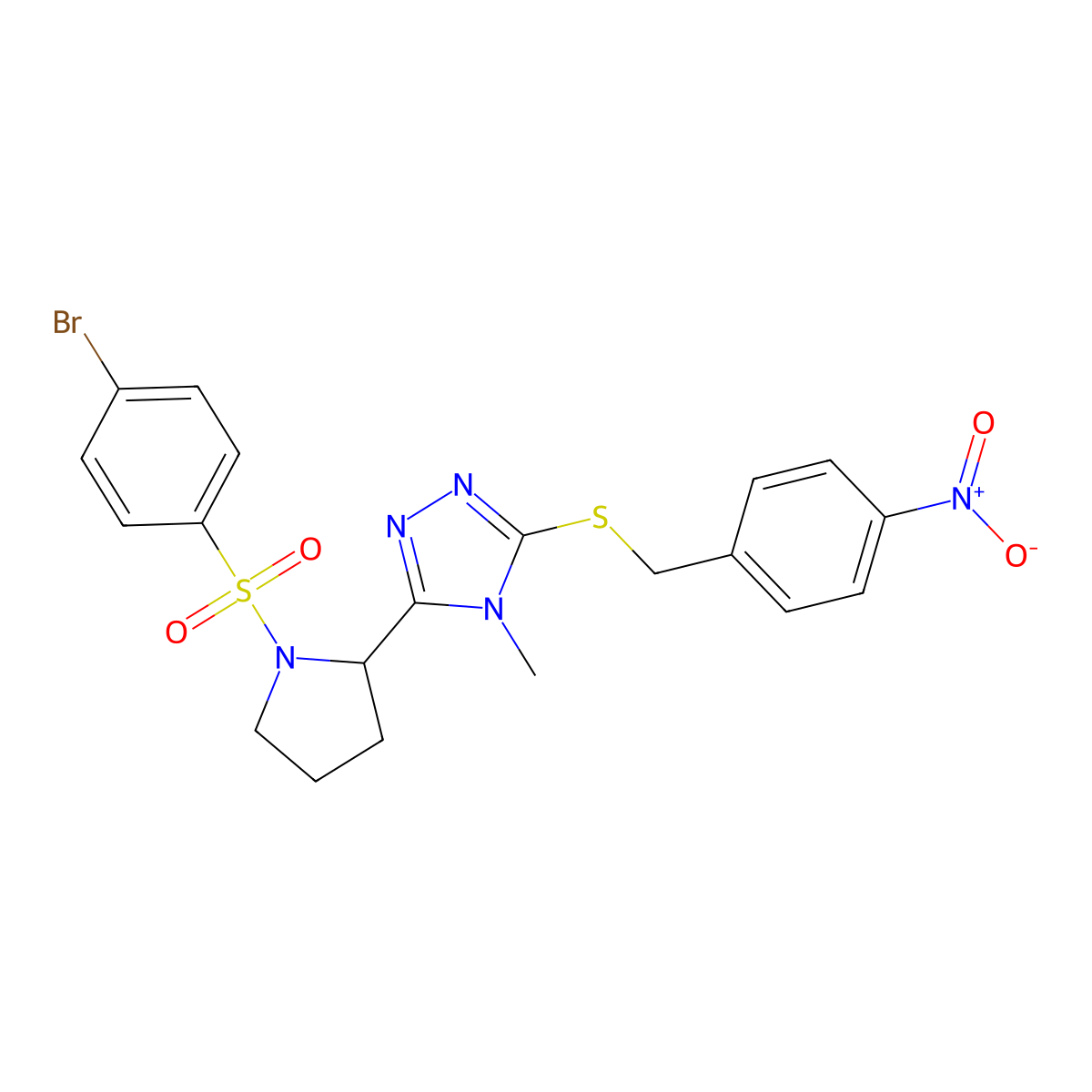 3-{1-[(4-bromophenyl)sulfonyl]-2-pyrrolidinyl}-4-methyl-5-[(4-nitrobenzyl)sulfanyl]-4H-1,2,4-triazole molecular structure, CAS 344268-20-8