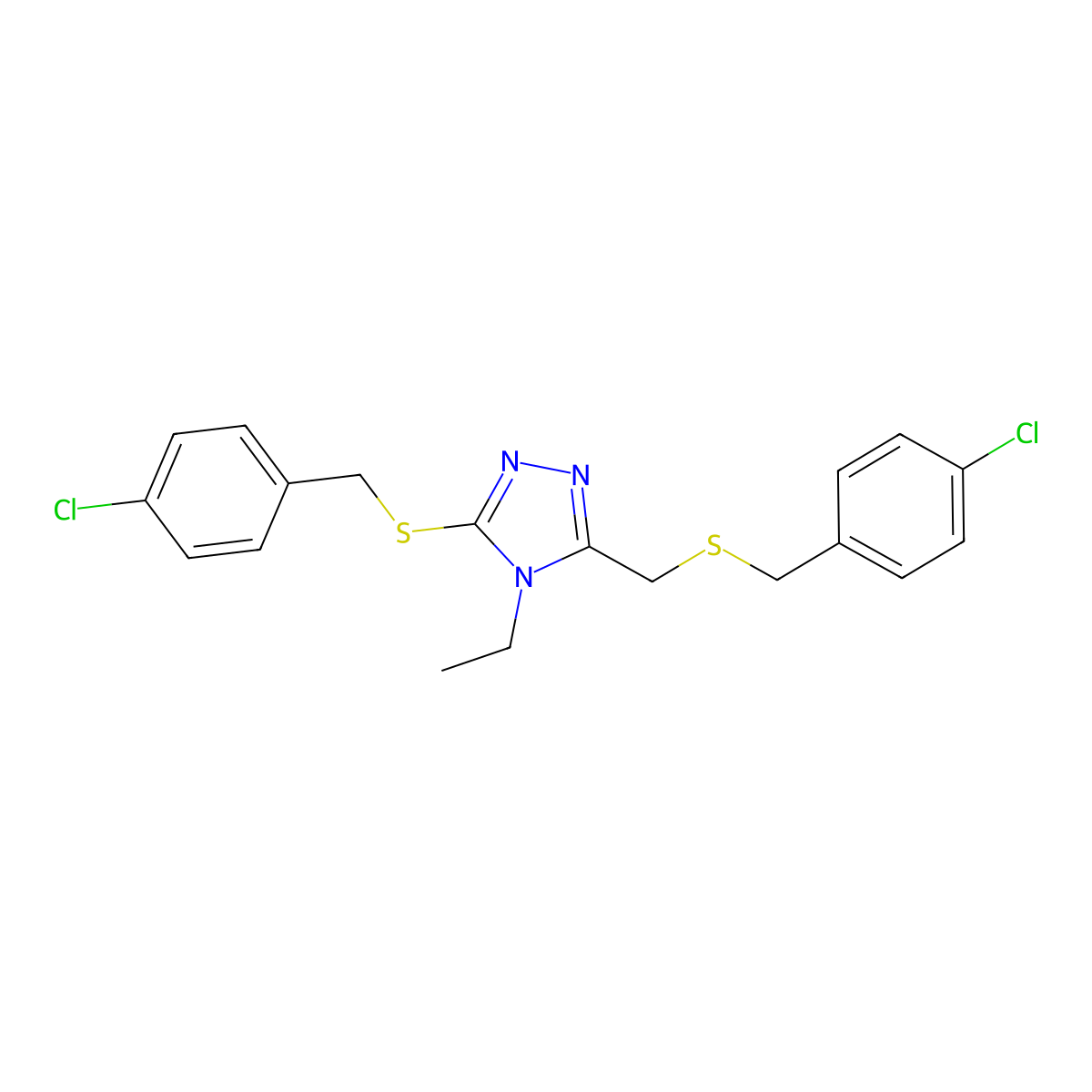 3-[(4-Chlorophenyl)methylsulfanyl]-5-[(4-chlorophenyl)methylsulfanylmethyl]-4-ethyl-1,2,4-triazole molecular structure, CAS 344268-69-5