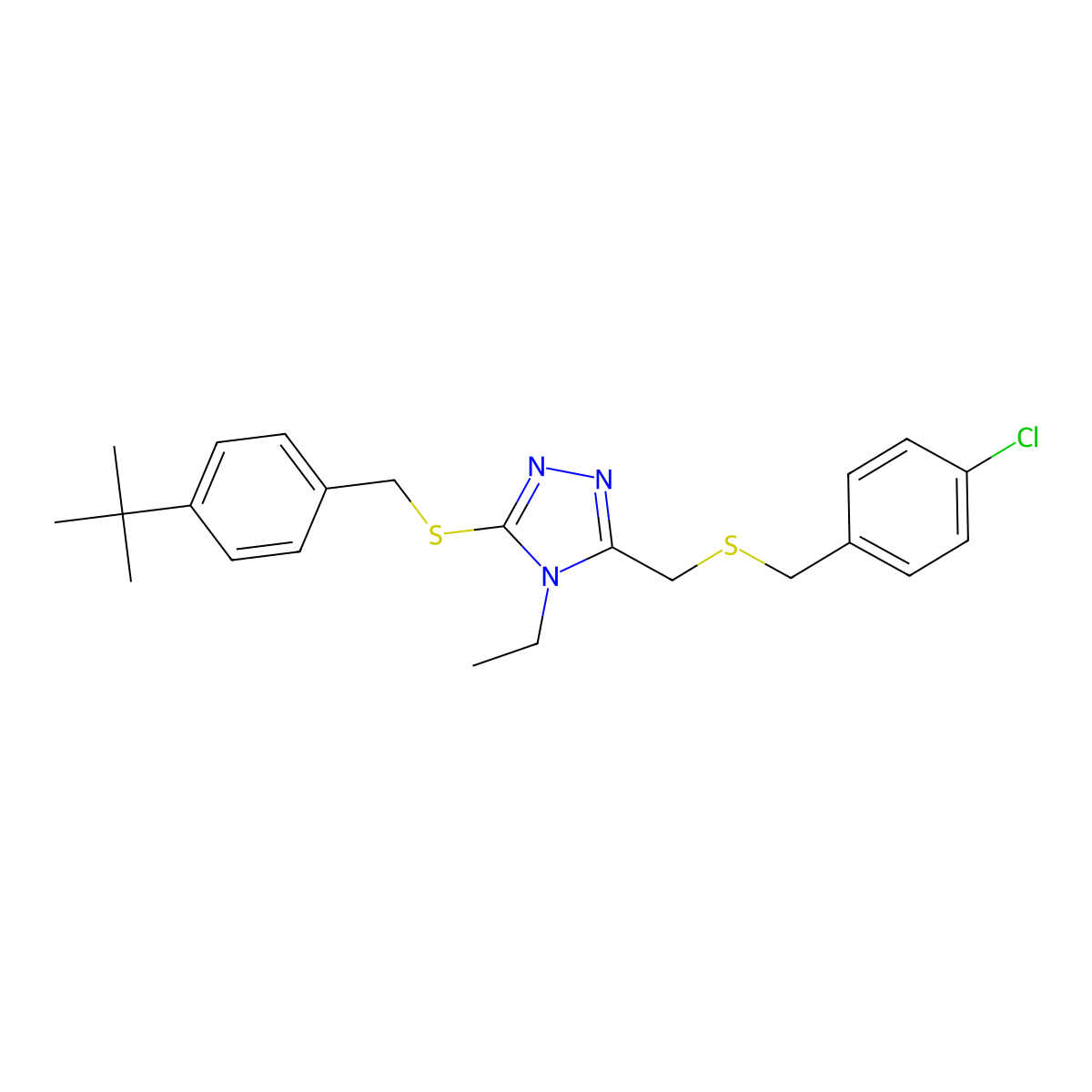 3-((4-(Tert-butyl)benzyl)sulfanyl)-5-(((4-chlorobenzyl)sulfanyl)methyl)-4-ethyl-4H-1,2,4-triazole molecular structure, CAS 344268-84-4