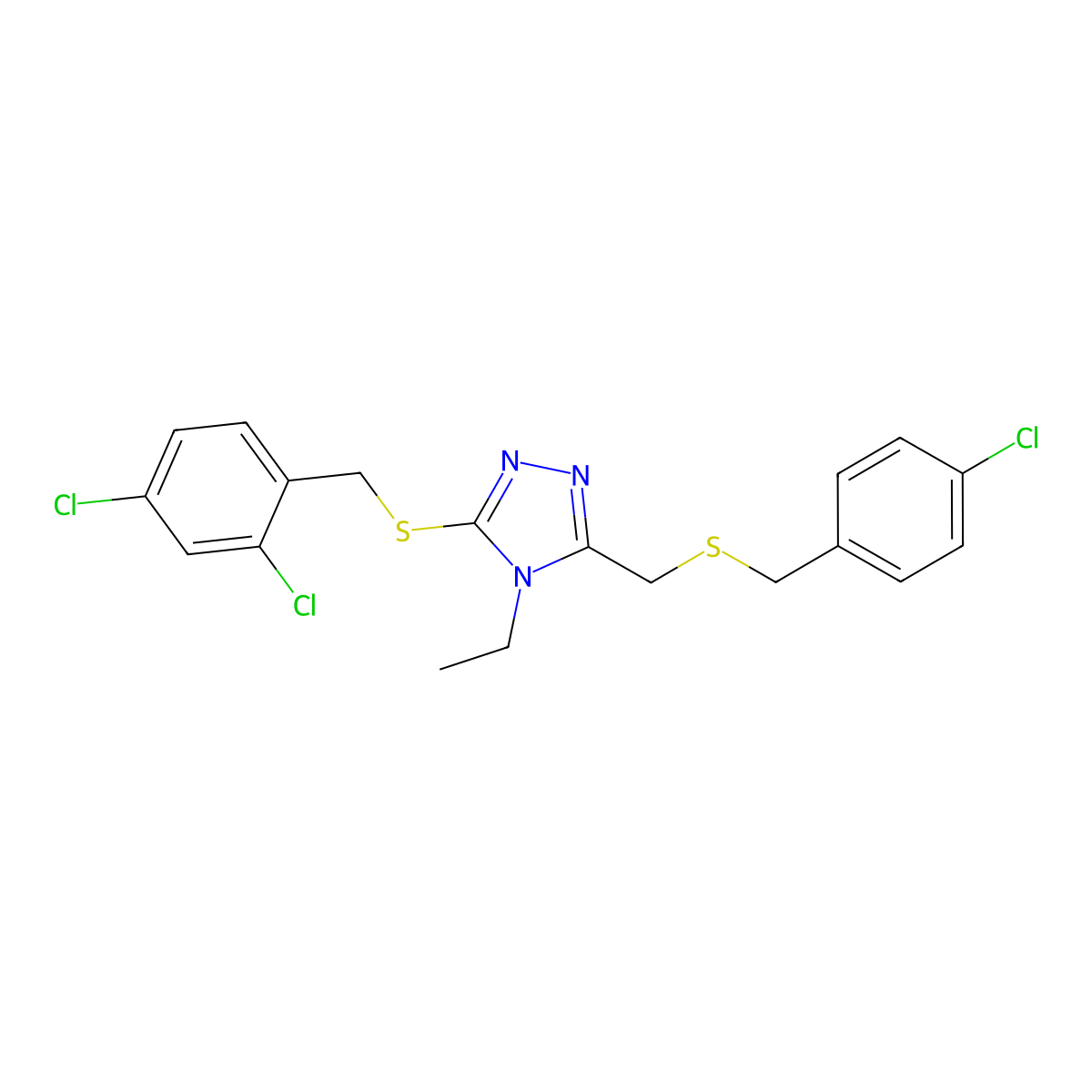 4-chlorobenzyl {5-[(2,4-dichlorobenzyl)sulfanyl]-4-ethyl-4H-1,2,4-triazol-3-yl}methyl sulfide molecular structure, CAS 344269-00-7