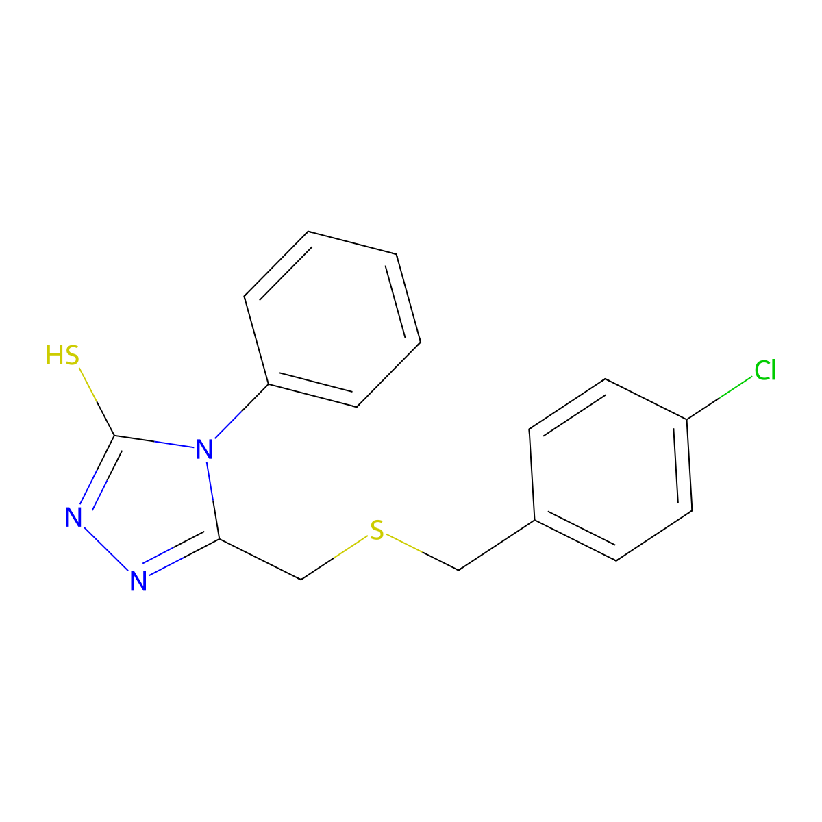 3-[(4-chlorophenyl)methylsulfanylmethyl]-4-phenyl-1H-1,2,4-triazole-5-thione molecular structure, CAS 344269-21-2