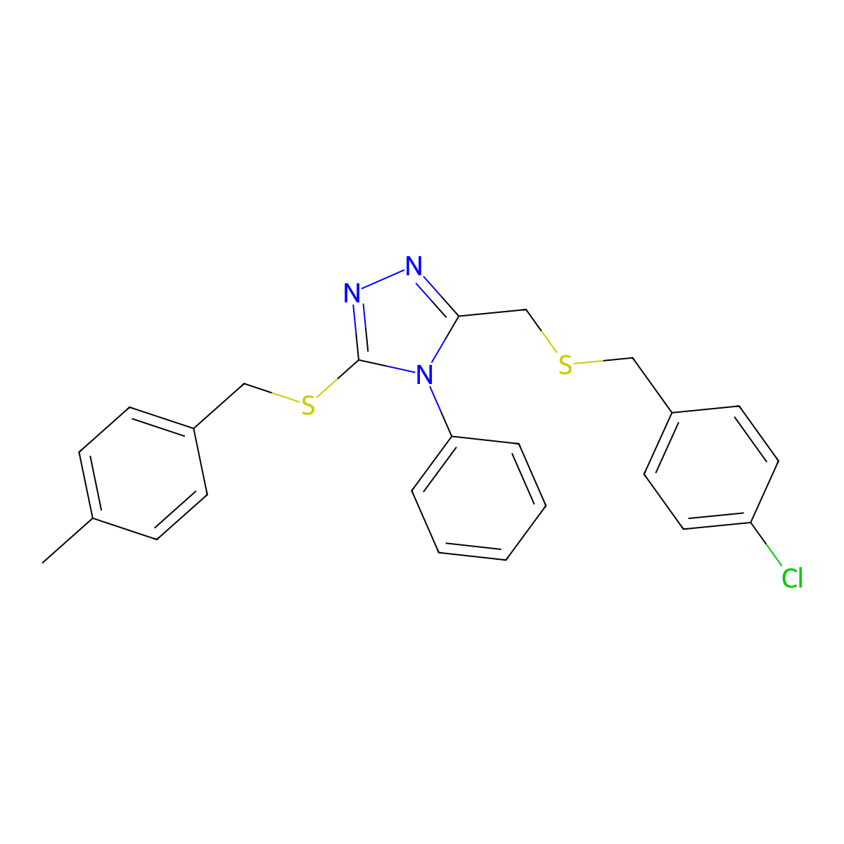 4-chlorobenzyl {5-[(4-methylbenzyl)sulfanyl]-4-phenyl-4H-1,2,4-triazol-3-yl}methyl sulfide molecular structure, CAS 344269-47-2