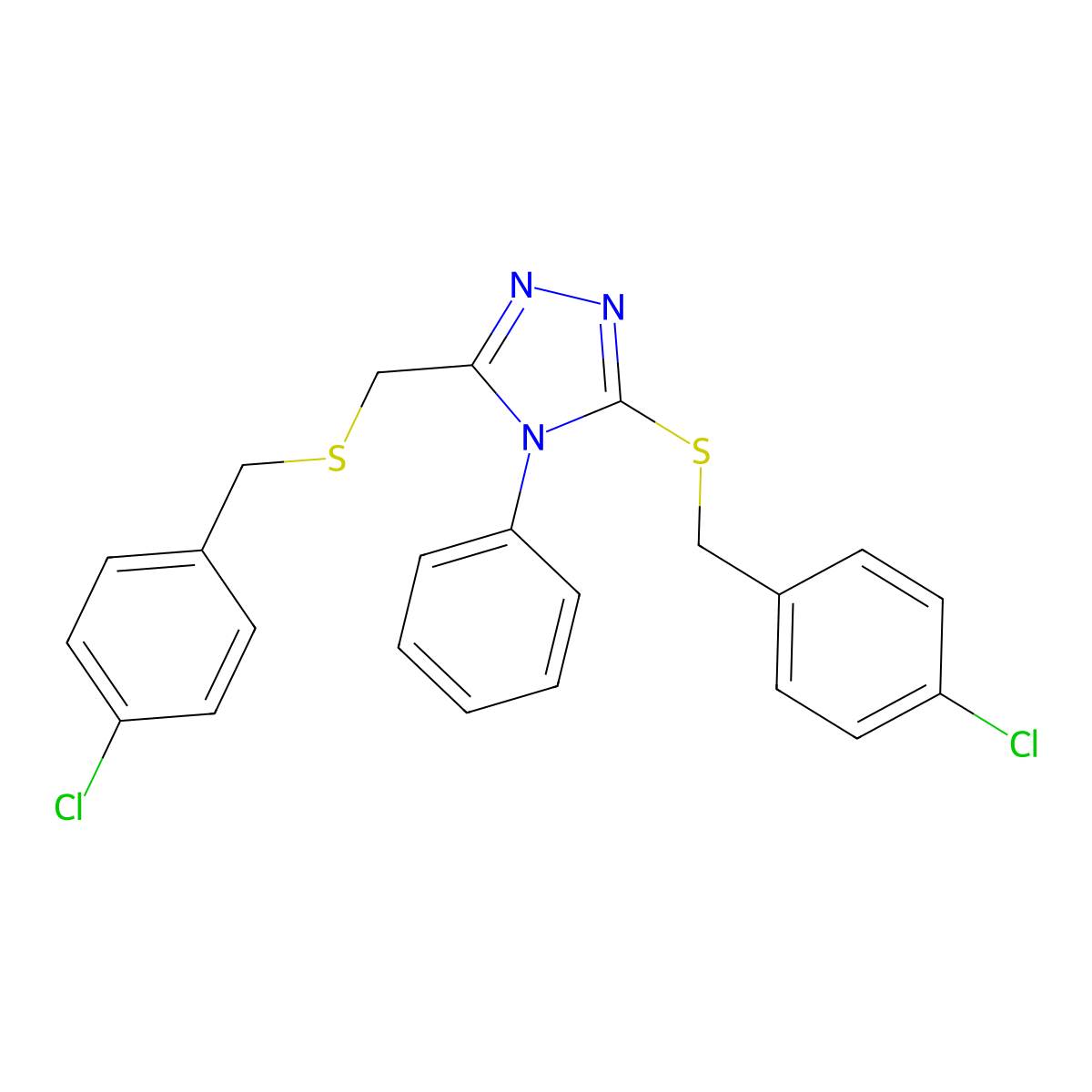 4-chlorobenzyl 5-{[(4-chlorobenzyl)sulfanyl]methyl}-4-phenyl-4H-1,2,4-triazol-3-yl sulfide molecular structure, CAS 344269-64-3