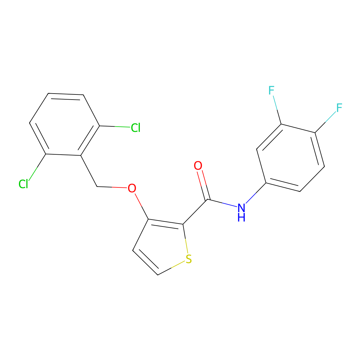 3-[(2,6-dichlorophenyl)methoxy]-N-(3,4-difluorophenyl)thiophene-2-carboxamide molecular structure, CAS 344269-97-2