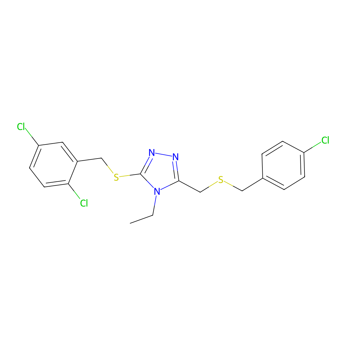 4-chlorobenzyl {5-[(2,5-dichlorobenzyl)sulfanyl]-4-ethyl-4H-1,2,4-triazol-3-yl}methyl sulfide molecular structure, CAS 344270-03-7