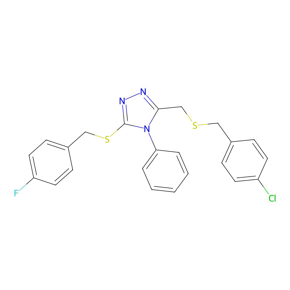 4-chlorobenzyl {5-[(4-fluorobenzyl)sulfanyl]-4-phenyl-4H-1,2,4-triazol-3-yl}methyl sulfide molecular structure, CAS 344270-29-7