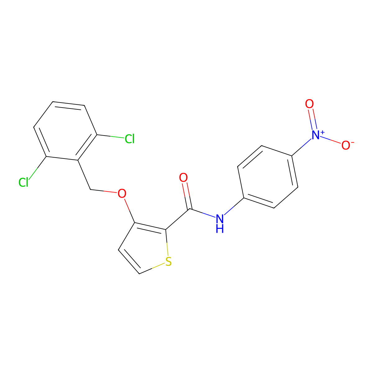 3-[(2,6-dichlorophenyl)methoxy]-N-(4-nitrophenyl)thiophene-2-carboxamide molecular structure, CAS 344270-35-5