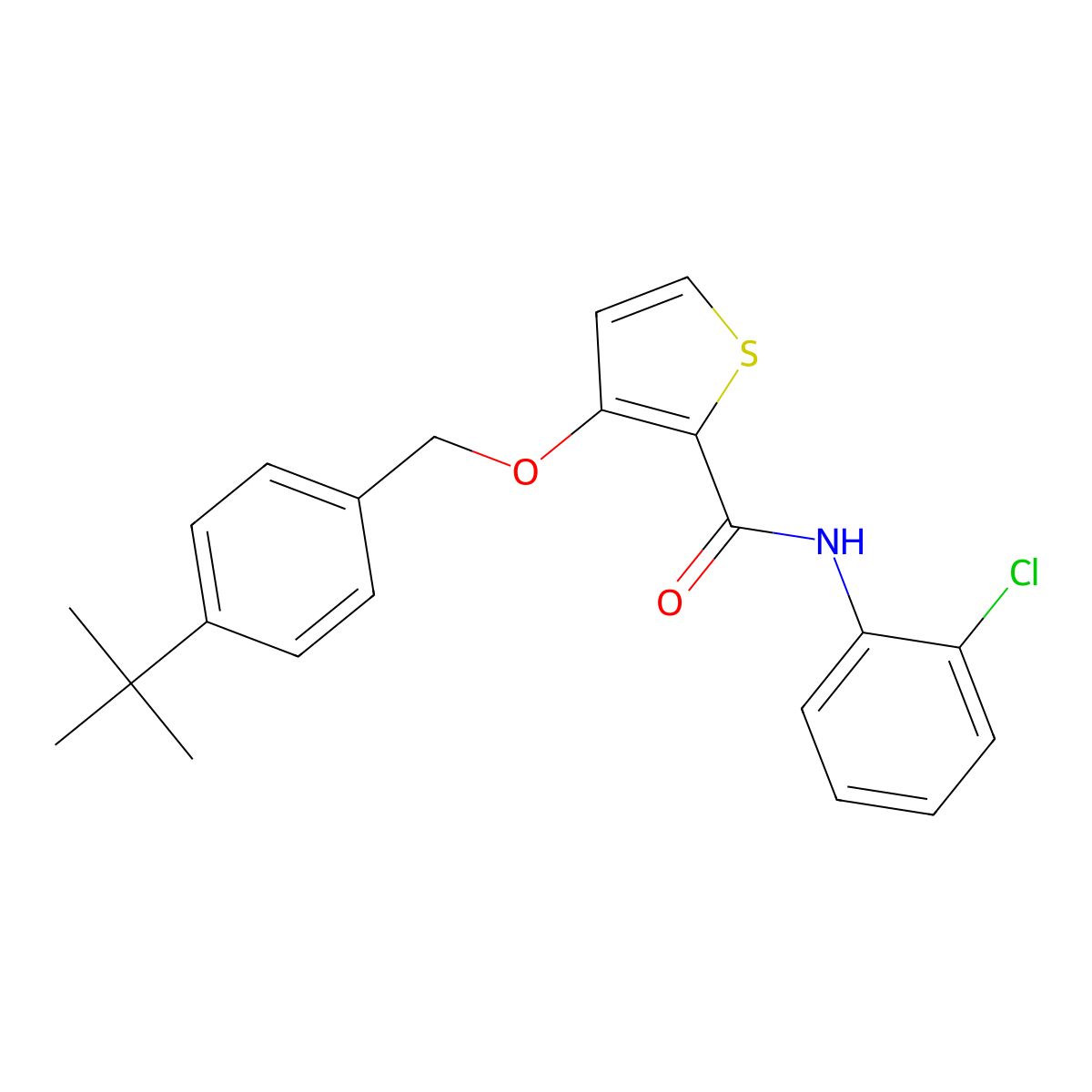 3-[(4-tert-butylphenyl)methoxy]-N-(2-chlorophenyl)thiophene-2-carboxamide molecular structure, CAS 344270-72-0