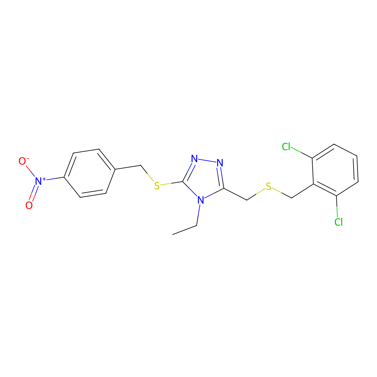 3-{[(2,6-dichlorobenzyl)sulfanyl]methyl}-4-ethyl-5-[(4-nitrobenzyl)sulfanyl]-4H-1,2,4-triazole molecular structure, CAS 344270-95-7