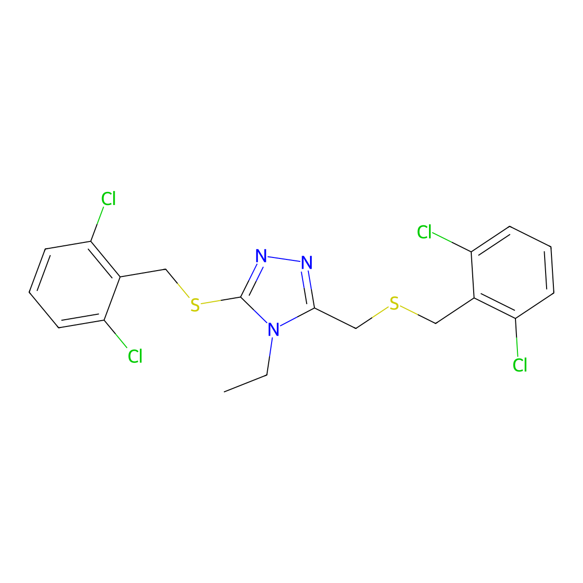 3-[(2,6-dichlorobenzyl)sulfanyl]-5-{[(2,6-dichlorobenzyl)sulfanyl]methyl}-4-ethyl-4H-1,2,4-triazole molecular structure, CAS 344271-01-8