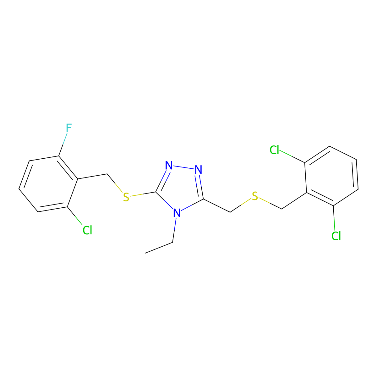 3-[(2-chloro-6-fluorobenzyl)sulfanyl]-5-{[(2,6-dichlorobenzyl)sulfanyl]methyl}-4-ethyl-4H-1,2,4-triazole molecular structure, CAS 344271-07-4