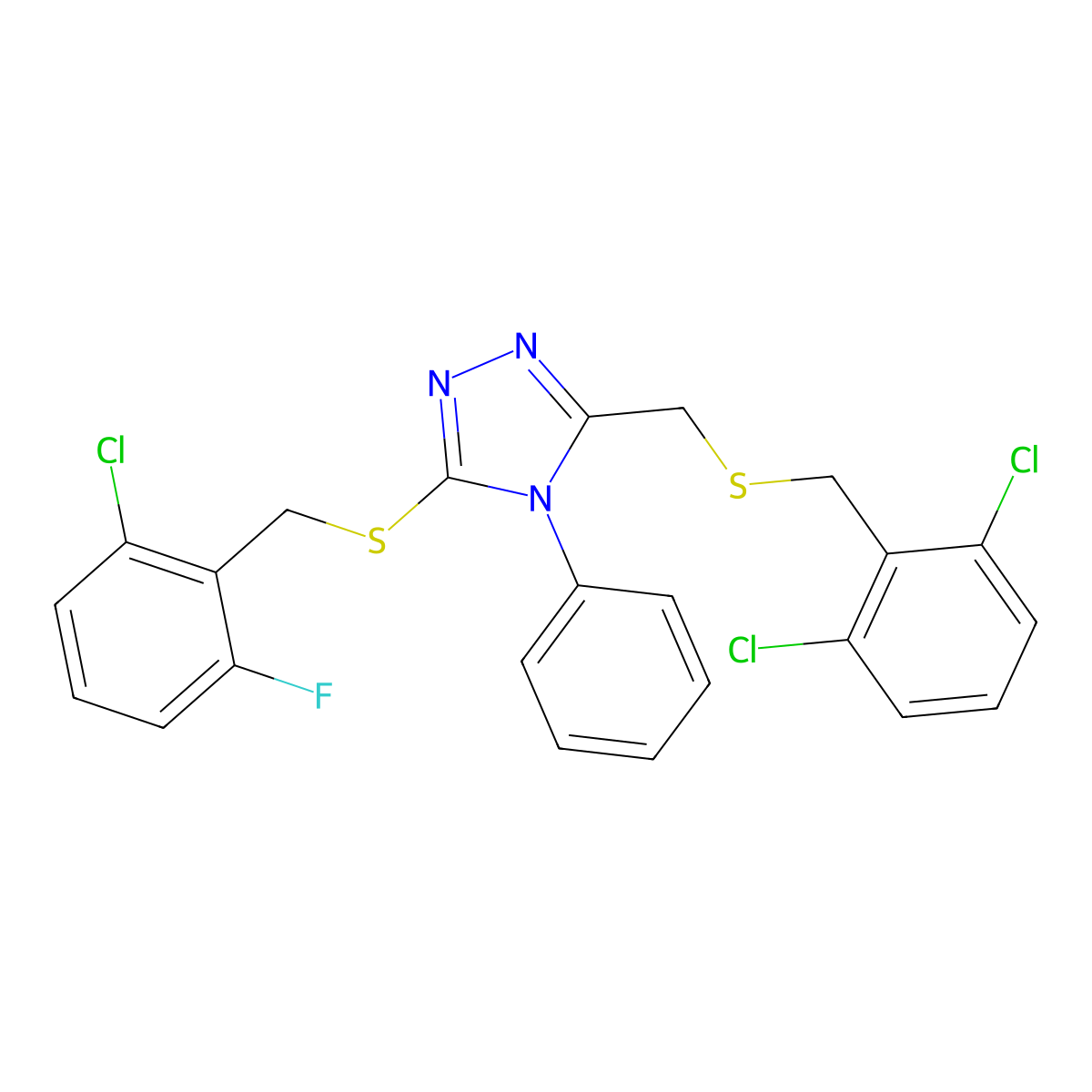 3-[(2-chloro-6-fluorobenzyl)sulfanyl]-5-{[(2,6-dichlorobenzyl)sulfanyl]methyl}-4-phenyl-4H-1,2,4-triazole molecular structure, CAS 344271-21-2