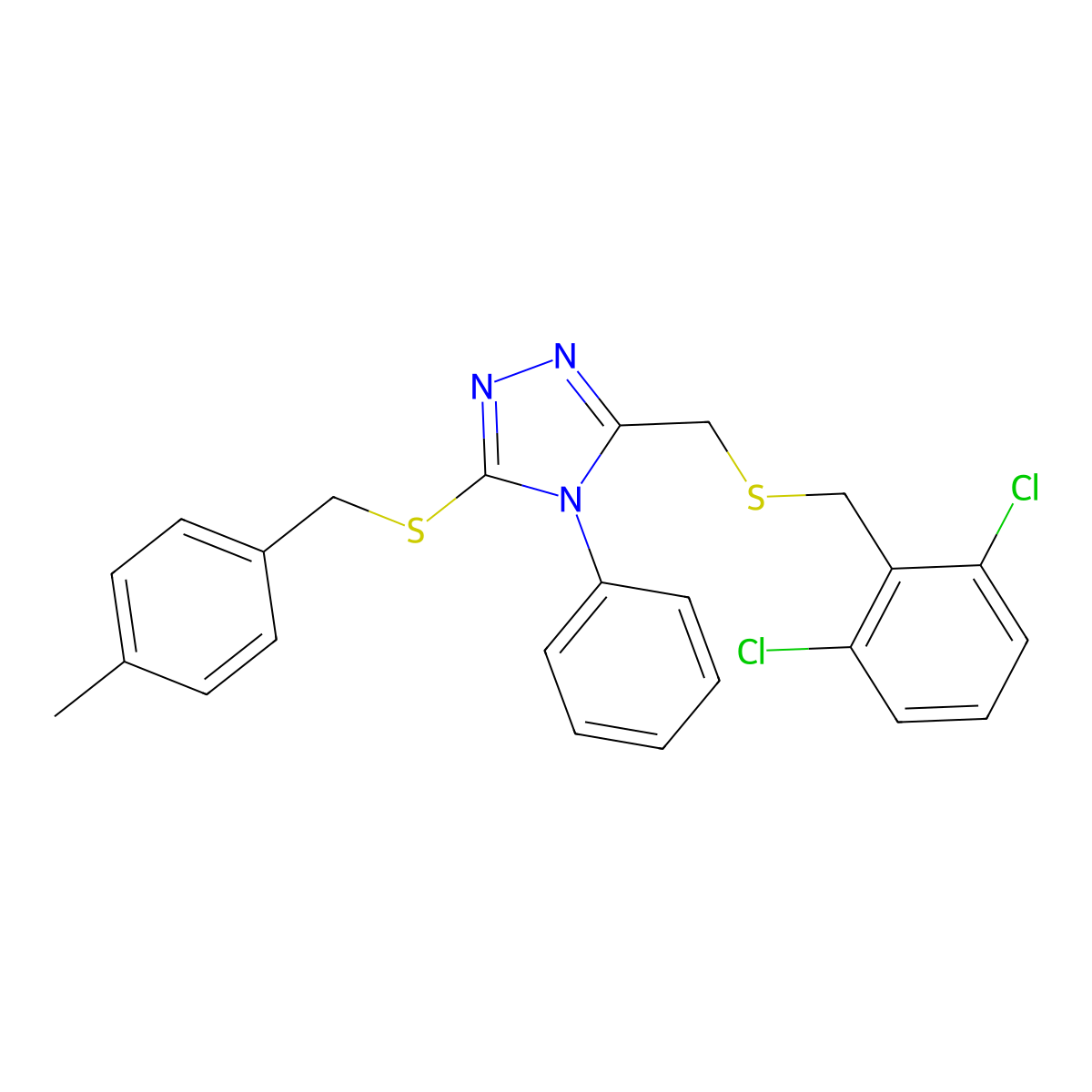 3-{[(2,6-dichlorobenzyl)sulfanyl]methyl}-5-[(4-methylbenzyl)sulfanyl]-4-phenyl-4H-1,2,4-triazole molecular structure, CAS 344271-41-6