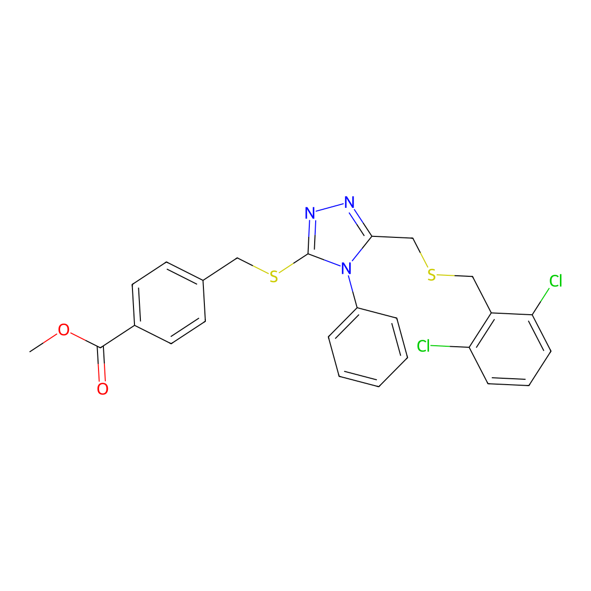 methyl 4-{[(5-{[(2,6-dichlorobenzyl)sulfanyl]methyl}-4-phenyl-4H-1,2,4-triazol-3-yl)sulfanyl]methyl}benzenecarboxylate molecular structure, CAS 344271-48-3