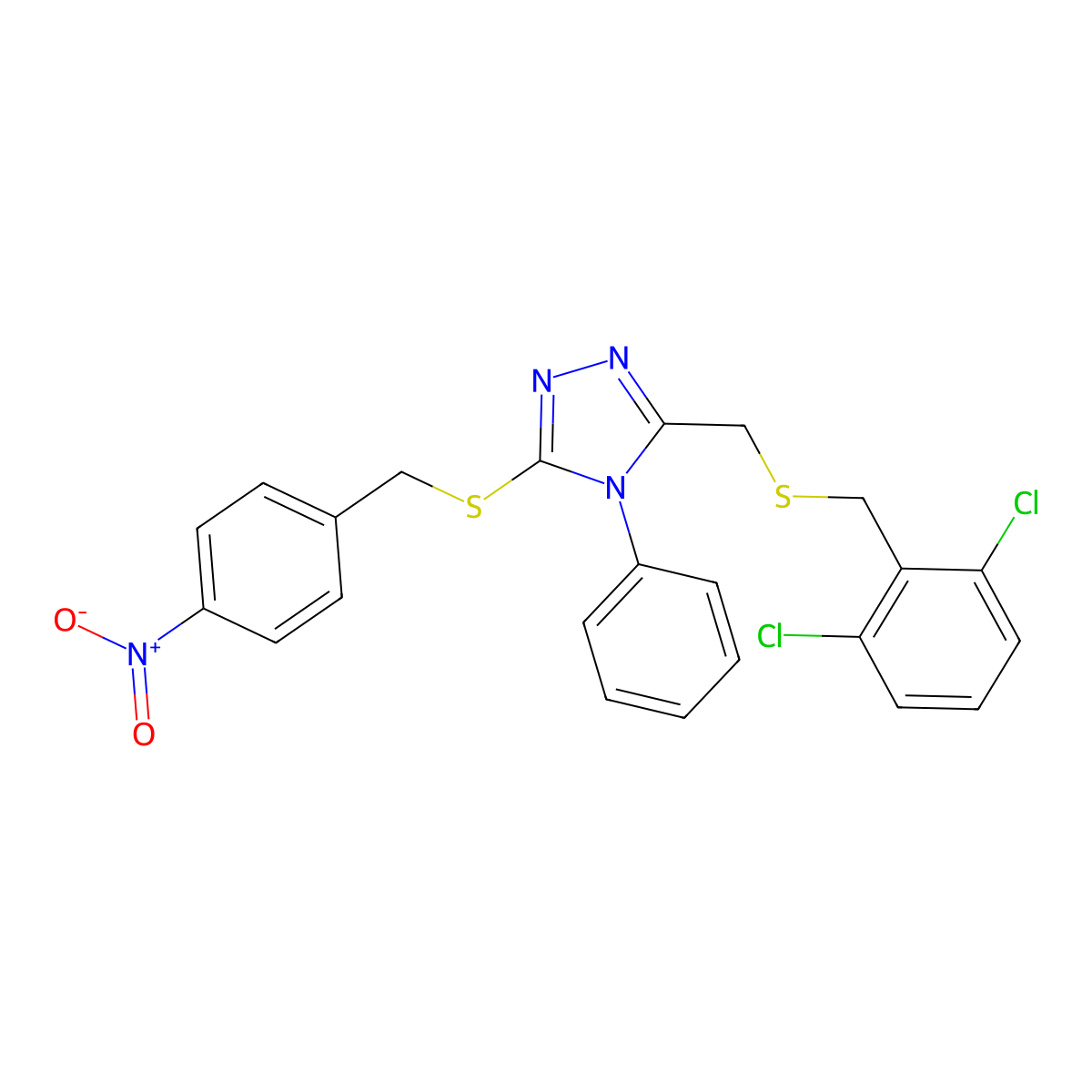 3-{[(2,6-dichlorobenzyl)sulfanyl]methyl}-5-[(4-nitrobenzyl)sulfanyl]-4-phenyl-4H-1,2,4-triazole molecular structure, CAS 344271-60-9