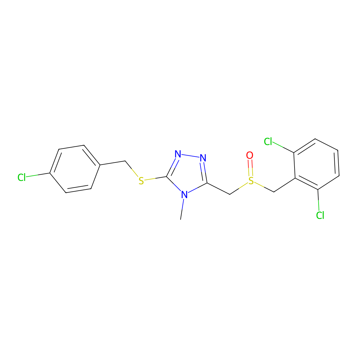 {5-[(4-chlorobenzyl)sulfanyl]-4-methyl-4H-1,2,4-triazol-3-yl}methyl 2,6-dichlorobenzyl sulfoxide molecular structure, CAS 344271-72-3