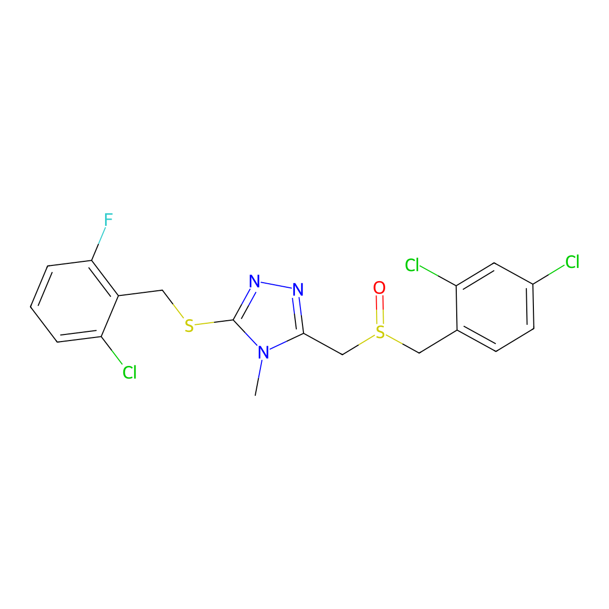 3-[(2-chloro-6-fluorobenzyl)sulfanyl]-5-{[(2,4-dichlorobenzyl)sulfinyl]methyl}-4-methyl-4H-1,2,4-triazole molecular structure, CAS 344272-24-8