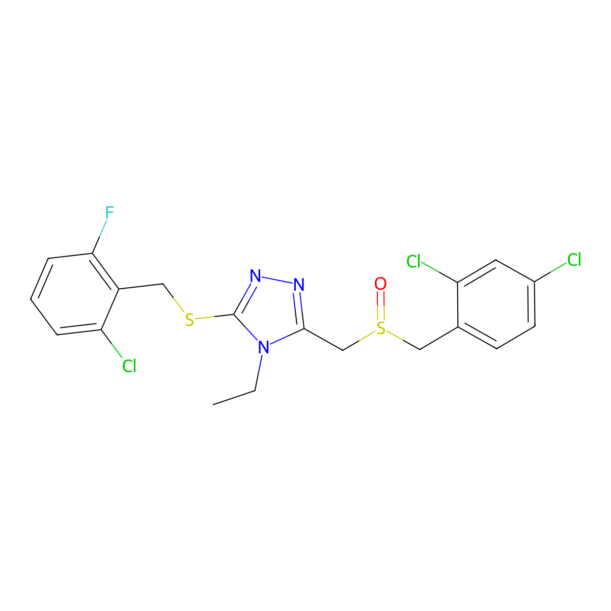 3-[(2-Chloro-6-fluorophenyl)methylsulfanyl]-5-[(2,4-dichlorophenyl)methylsulfinylmethyl]-4-ethyl-1,2,4-triazole molecular structure, CAS 344272-45-3