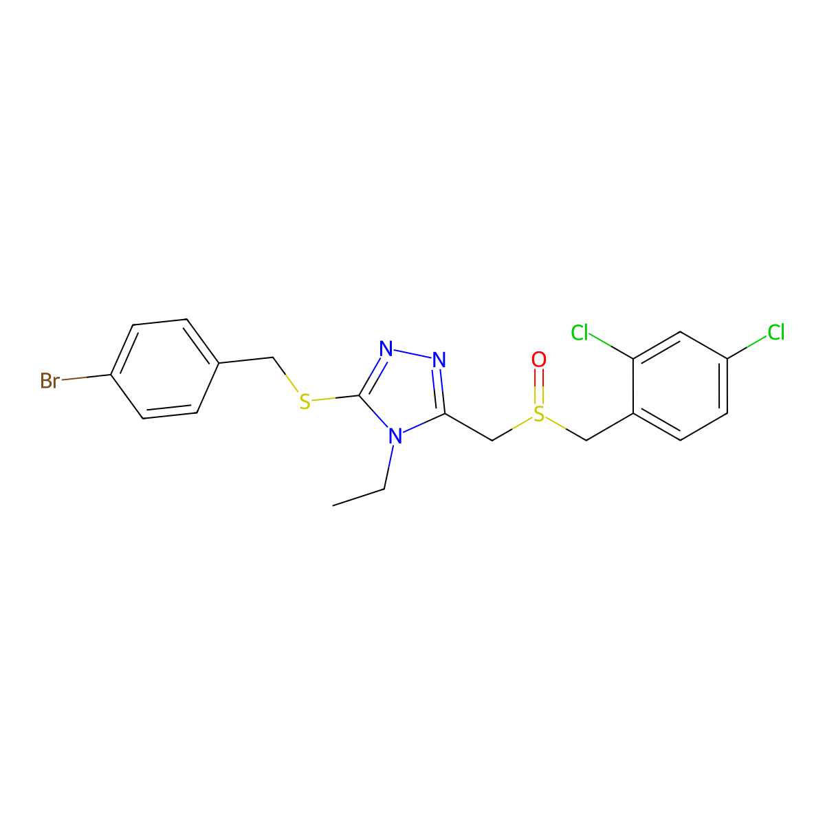 3-[(4-bromobenzyl)sulfanyl]-5-{[(2,4-dichlorobenzyl)sulfinyl]methyl}-4-ethyl-4H-1,2,4-triazole molecular structure, CAS 344272-52-2