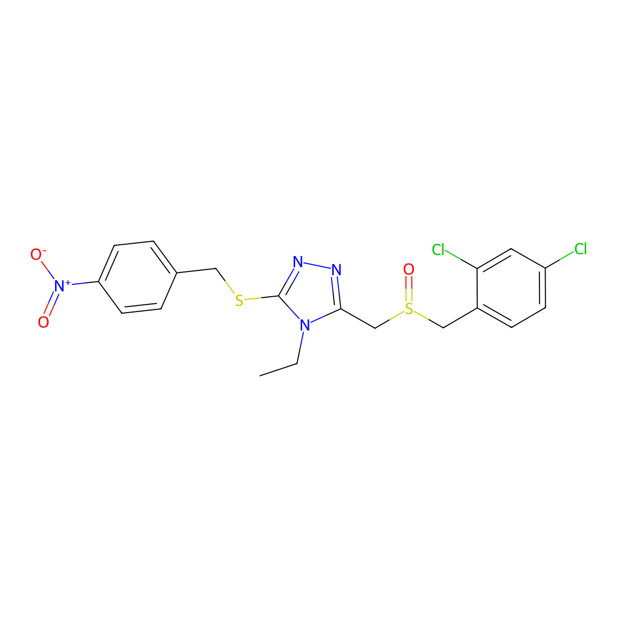 3-{[(2,4-dichlorobenzyl)sulfinyl]methyl}-4-ethyl-5-[(4-nitrobenzyl)sulfanyl]-4H-1,2,4-triazole molecular structure, CAS 344272-59-9