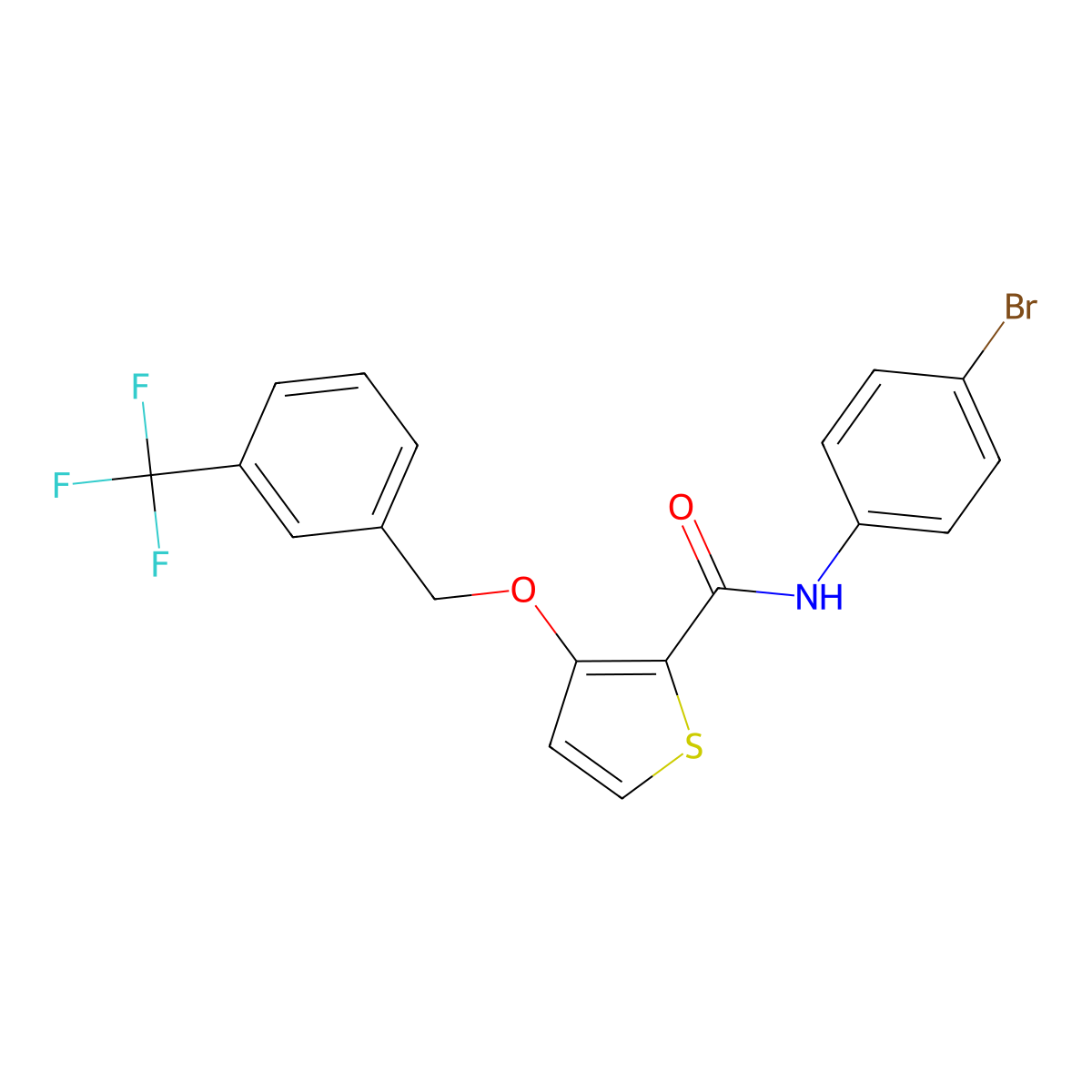 N-(4-bromophenyl)-3-{[3-(trifluoromethyl)benzyl]oxy}-2-thiophenecarboxamide molecular structure, CAS 344273-12-7