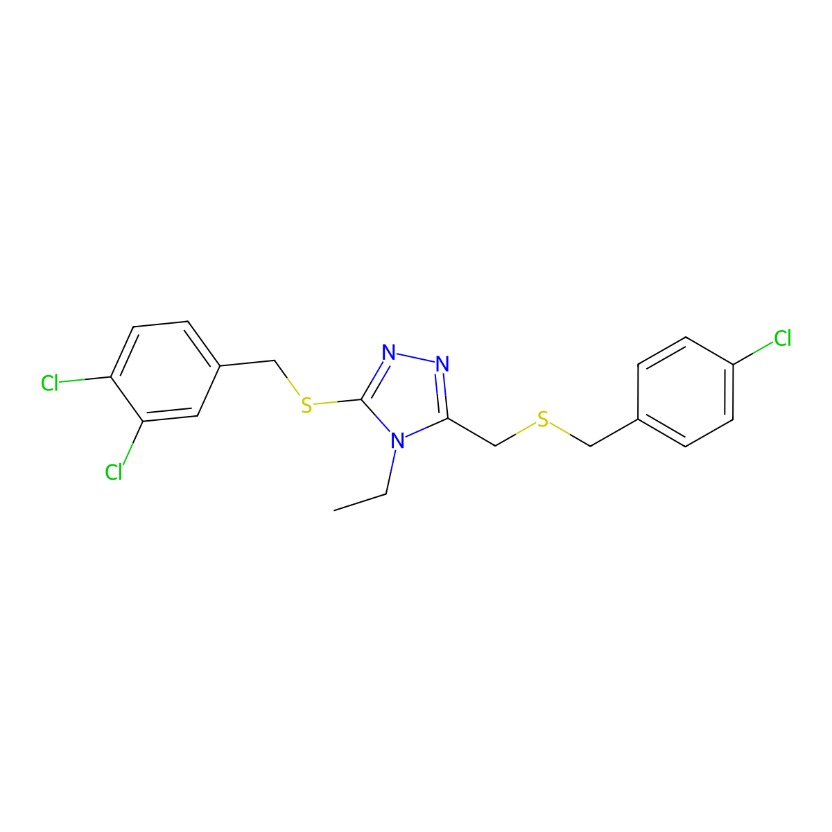4-chlorobenzyl {5-[(3,4-dichlorobenzyl)sulfanyl]-4-ethyl-4H-1,2,4-triazol-3-yl}methyl sulfide molecular structure, CAS 344273-55-8