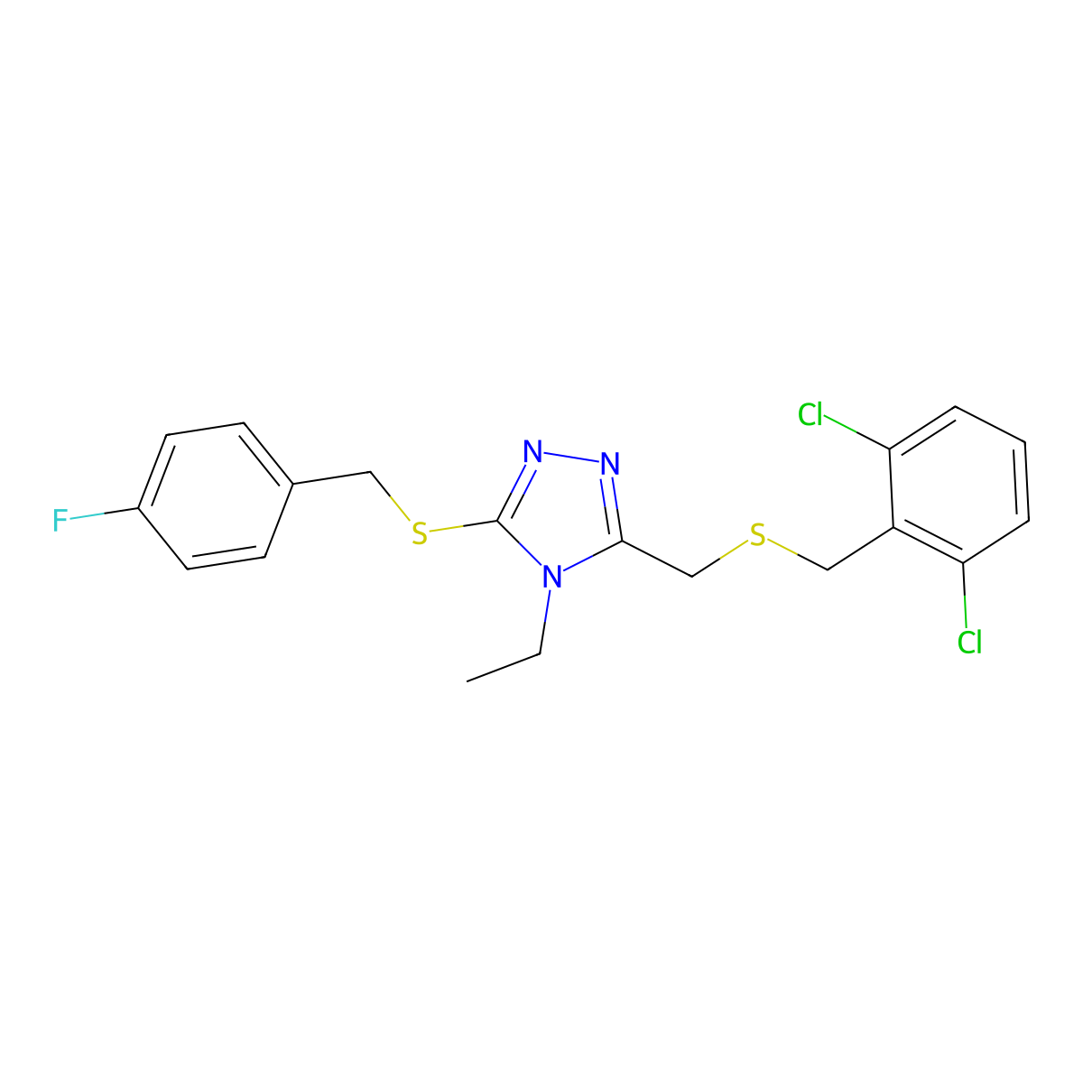 3-{[(2,6-dichlorobenzyl)sulfanyl]methyl}-4-ethyl-5-[(4-fluorobenzyl)sulfanyl]-4H-1,2,4-triazole molecular structure, CAS 344273-75-2