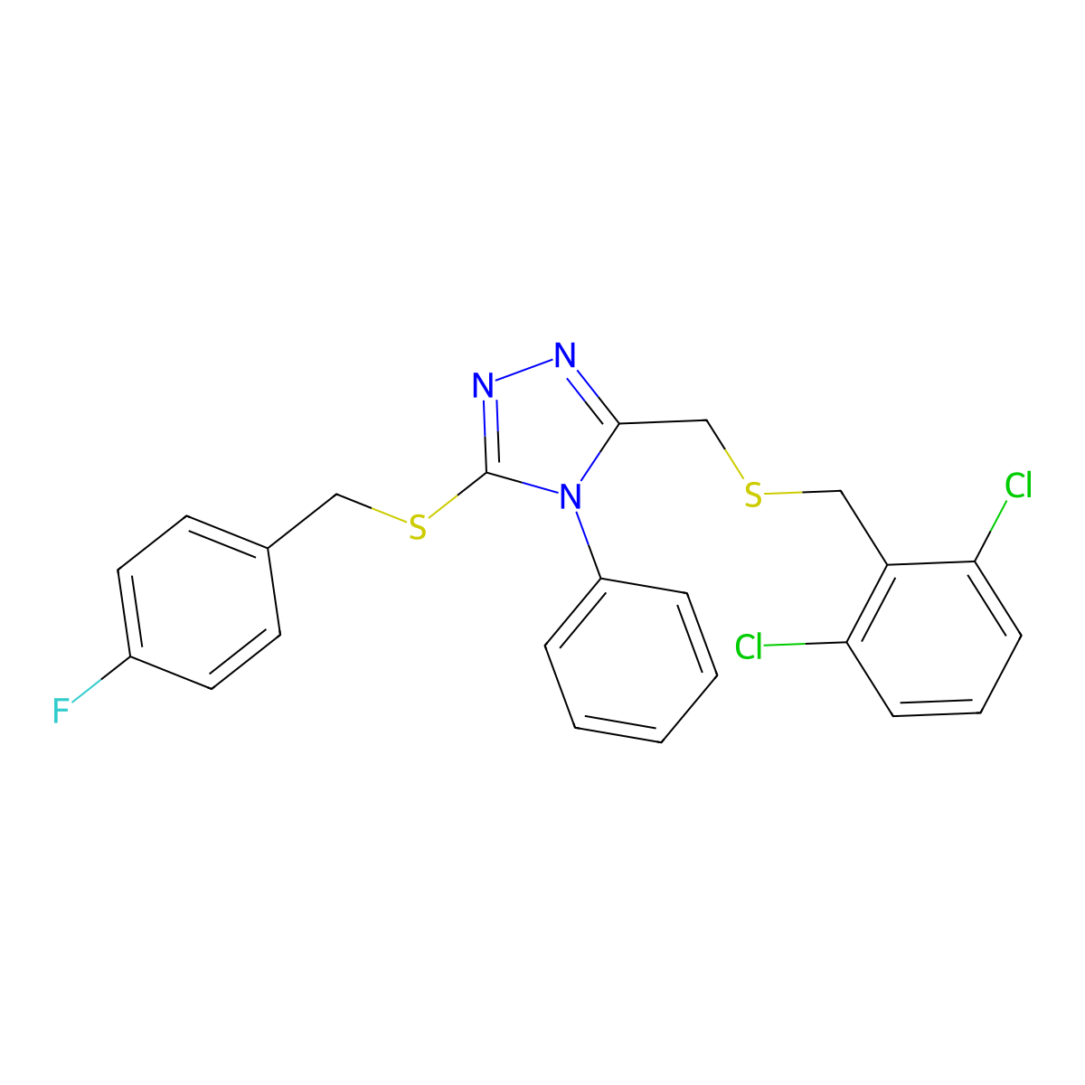 3-{[(2,6-dichlorobenzyl)sulfanyl]methyl}-5-[(4-fluorobenzyl)sulfanyl]-4-phenyl-4H-1,2,4-triazole molecular structure, CAS 344273-82-1