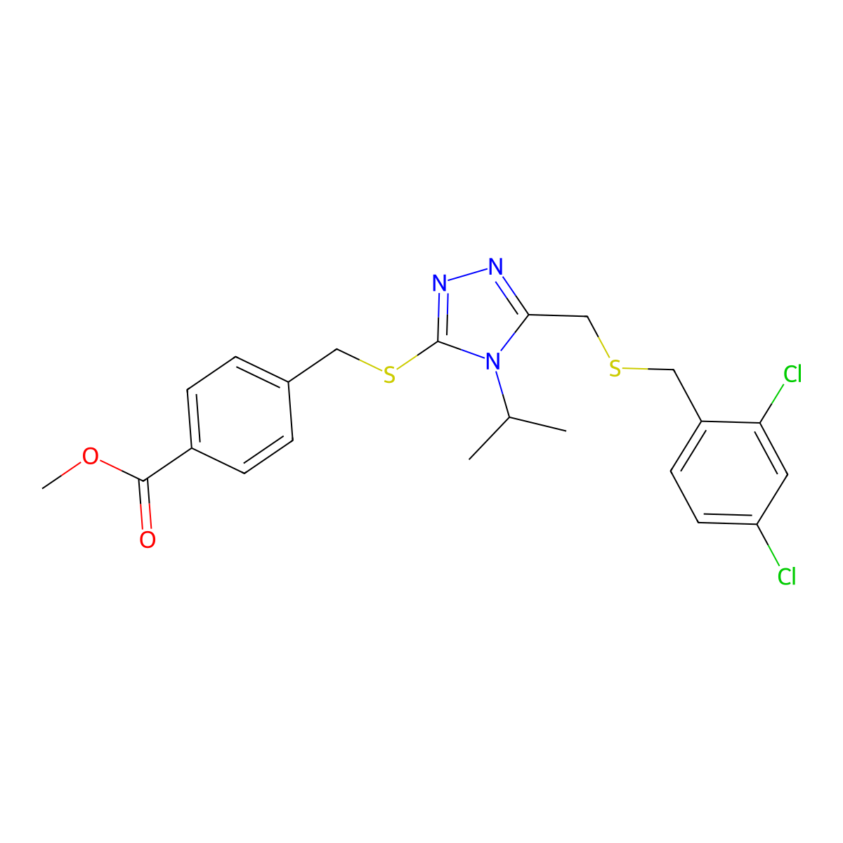 methyl 4-{[(5-{[(2,4-dichlorobenzyl)sulfanyl]methyl}-4-isopropyl-4H-1,2,4-triazol-3-yl)sulfanyl]methyl}benzenecarboxylate molecular structure, CAS 344274-21-1