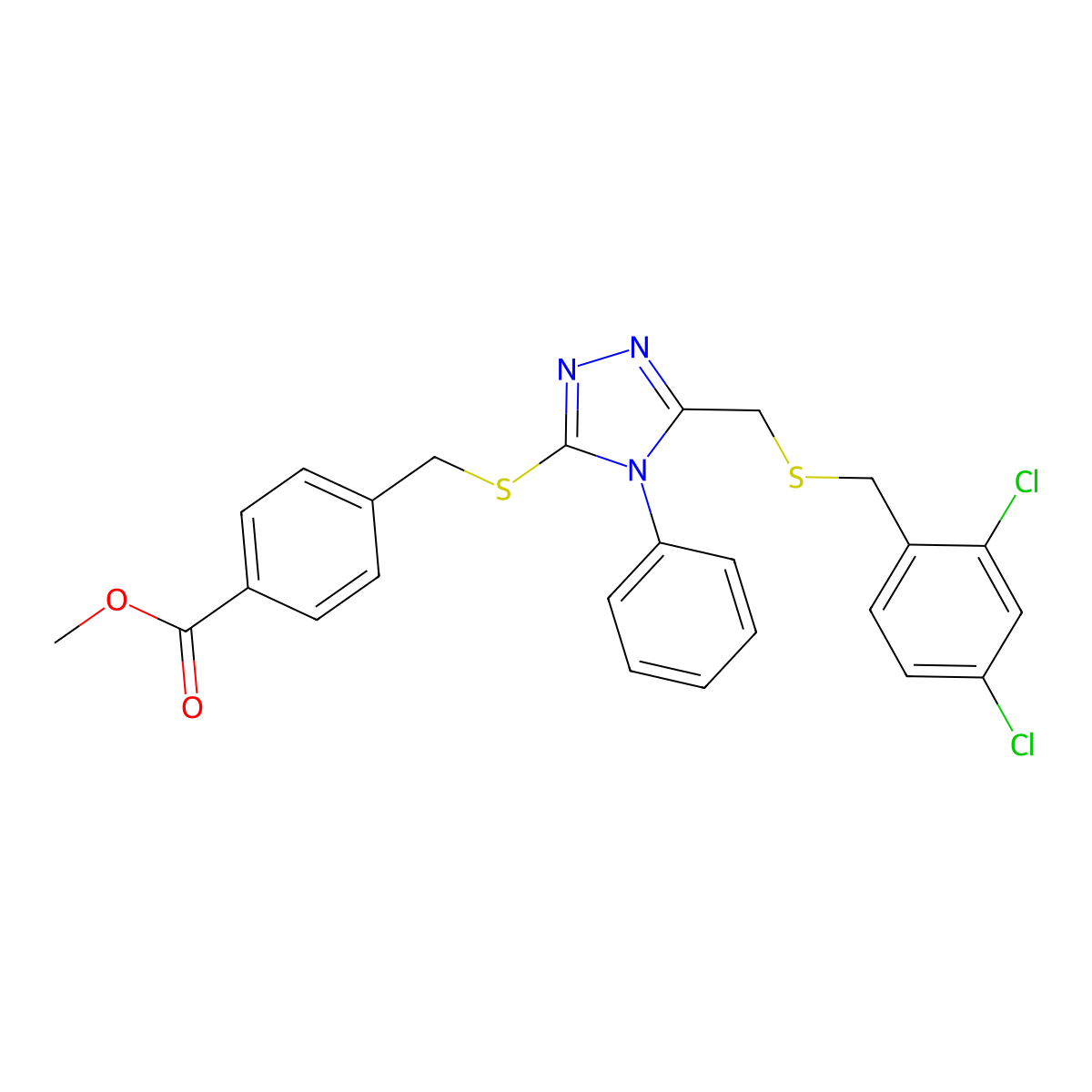methyl 4-{[(5-{[(2,4-dichlorobenzyl)sulfanyl]methyl}-4-phenyl-4H-1,2,4-triazol-3-yl)sulfanyl]methyl}benzenecarboxylate molecular structure, CAS 344274-34-6