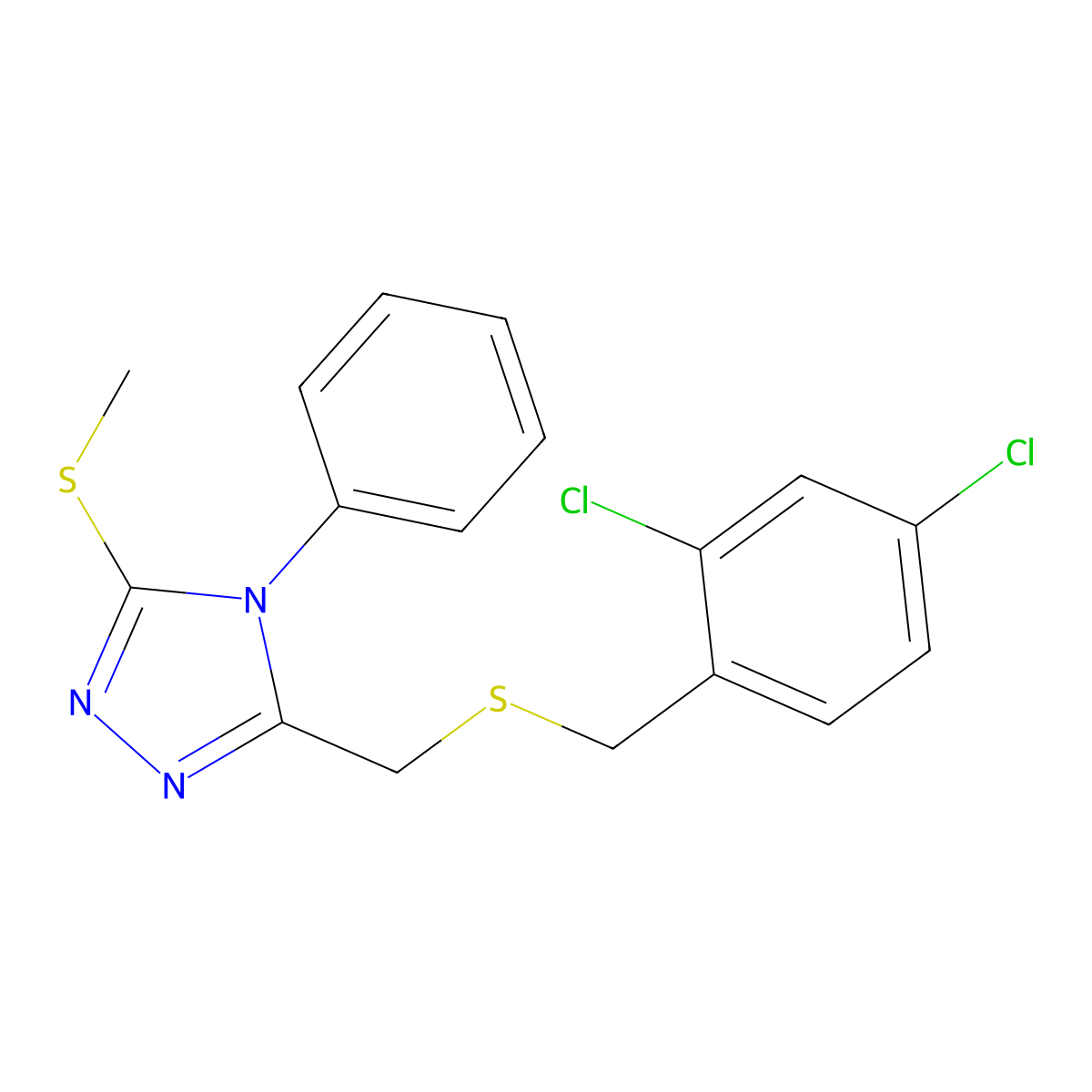3-{[(2,4-dichlorobenzyl)sulfanyl]methyl}-5-(methylsulfanyl)-4-phenyl-4H-1,2,4-triazole molecular structure, CAS 344274-41-5