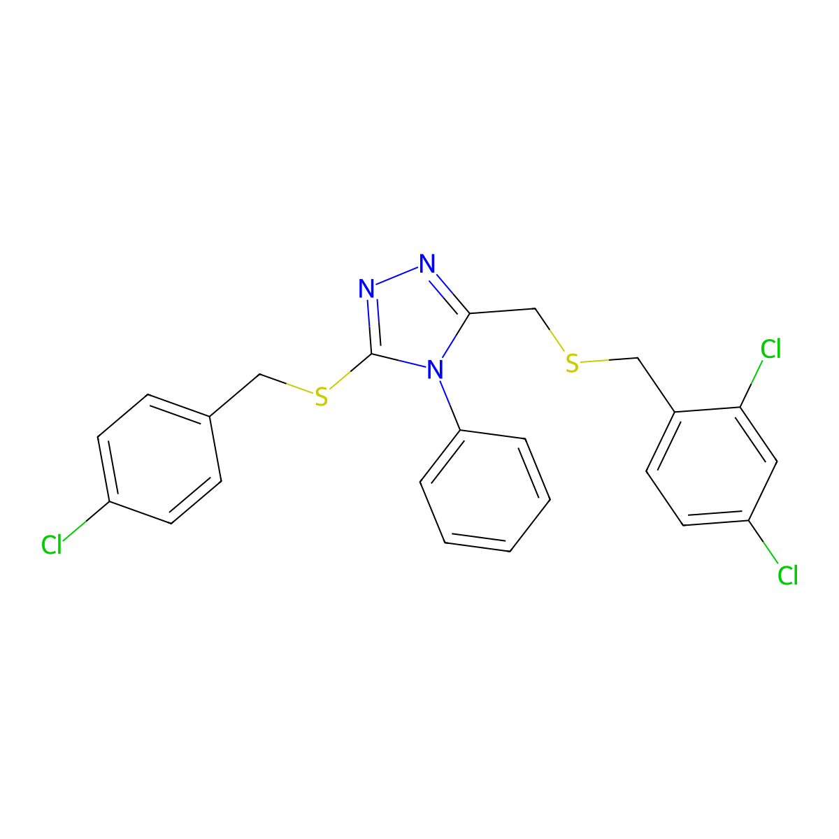4-chlorobenzyl 5-{[(2,4-dichlorobenzyl)sulfanyl]methyl}-4-phenyl-4H-1,2,4-triazol-3-yl sulfide molecular structure, CAS 344274-54-0