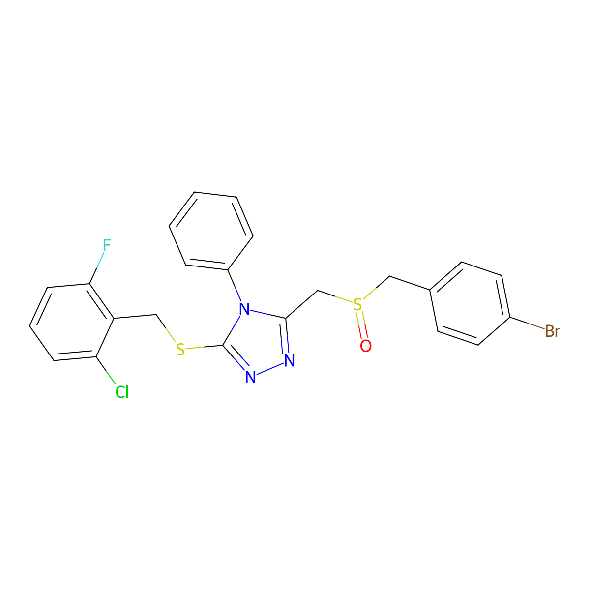 3-{[(4-bromobenzyl)sulfinyl]methyl}-5-[(2-chloro-6-fluorobenzyl)sulfanyl]-4-phenyl-4H-1,2,4-triazole molecular structure, CAS 344274-87-9