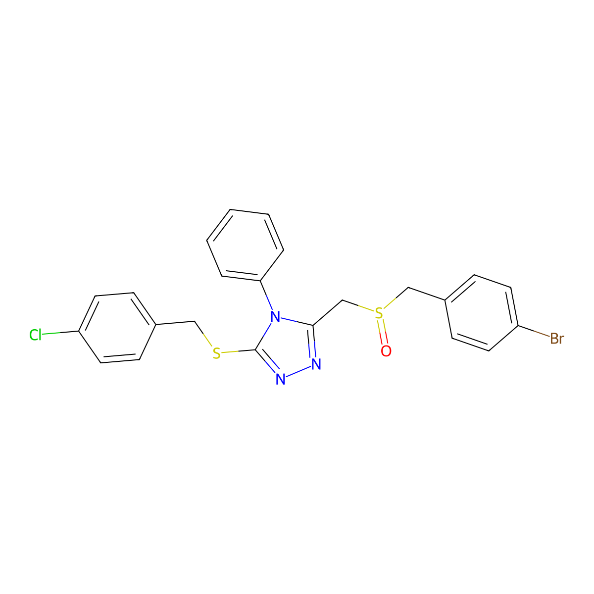 3-{[(4-bromobenzyl)sulfinyl]methyl}-5-[(4-chlorobenzyl)sulfanyl]-4-phenyl-4H-1,2,4-triazole molecular structure, CAS 344274-99-3