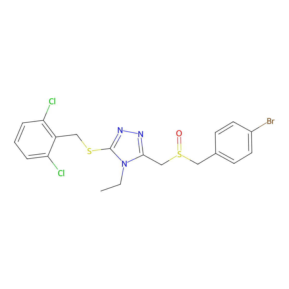 3-{[(4-bromobenzyl)sulfinyl]methyl}-5-[(2,6-dichlorobenzyl)sulfanyl]-4-ethyl-4H-1,2,4-triazole molecular structure, CAS 344275-04-3