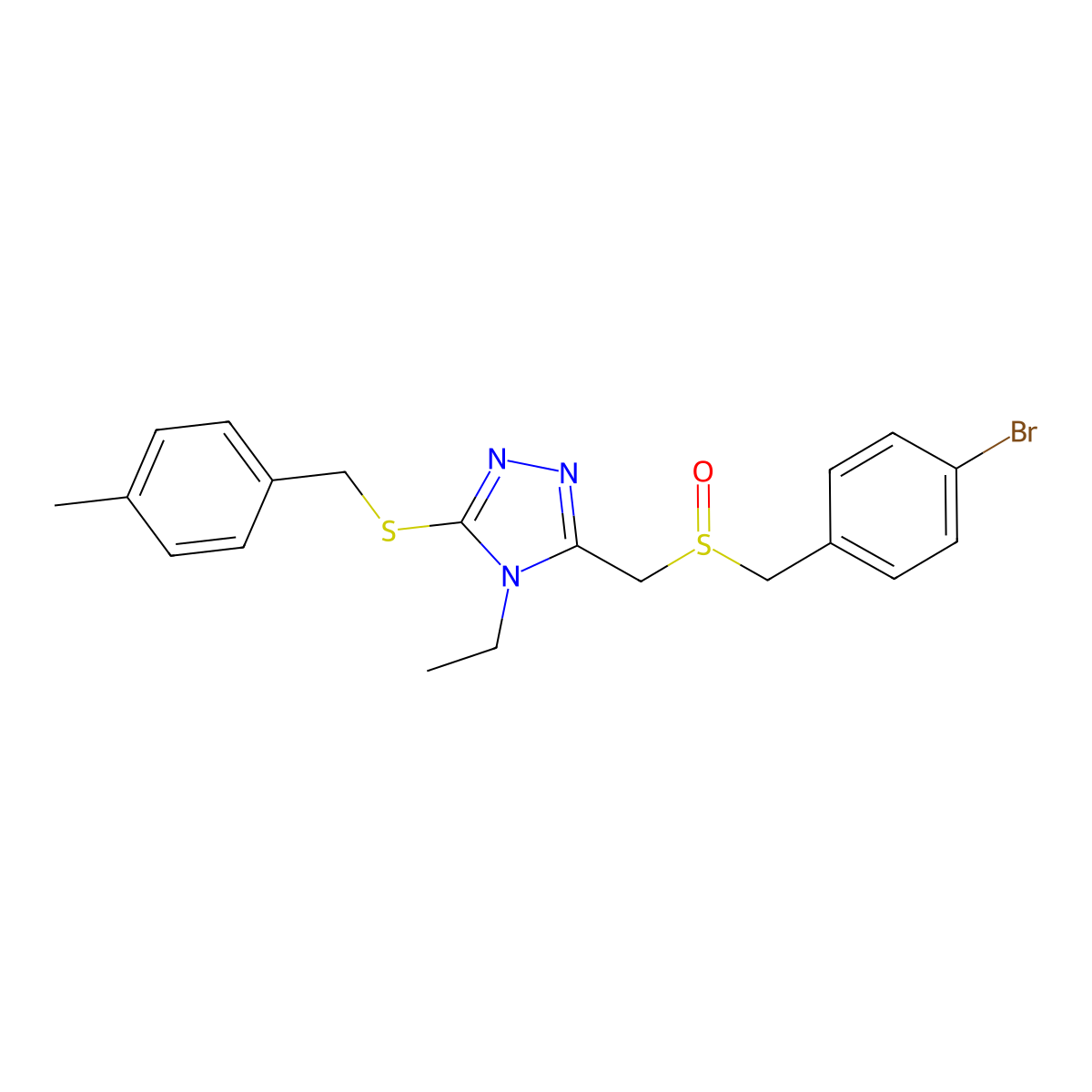 3-[(4-Bromophenyl)methylsulfinylmethyl]-4-ethyl-5-[(4-methylphenyl)methylsulfanyl]-1,2,4-triazole molecular structure, CAS 344275-10-1