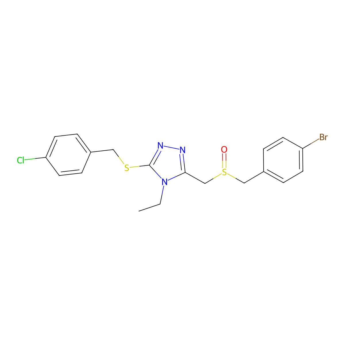 3-[(4-Bromophenyl)methylsulfinylmethyl]-5-[(4-chlorophenyl)methylsulfanyl]-4-ethyl-1,2,4-triazole molecular structure, CAS 344275-16-7