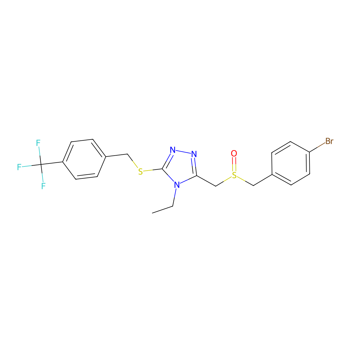 3-{[(4-bromobenzyl)sulfinyl]methyl}-4-ethyl-5-{[4-(trifluoromethyl)benzyl]sulfanyl}-4H-1,2,4-triazole molecular structure, CAS 344275-21-4
